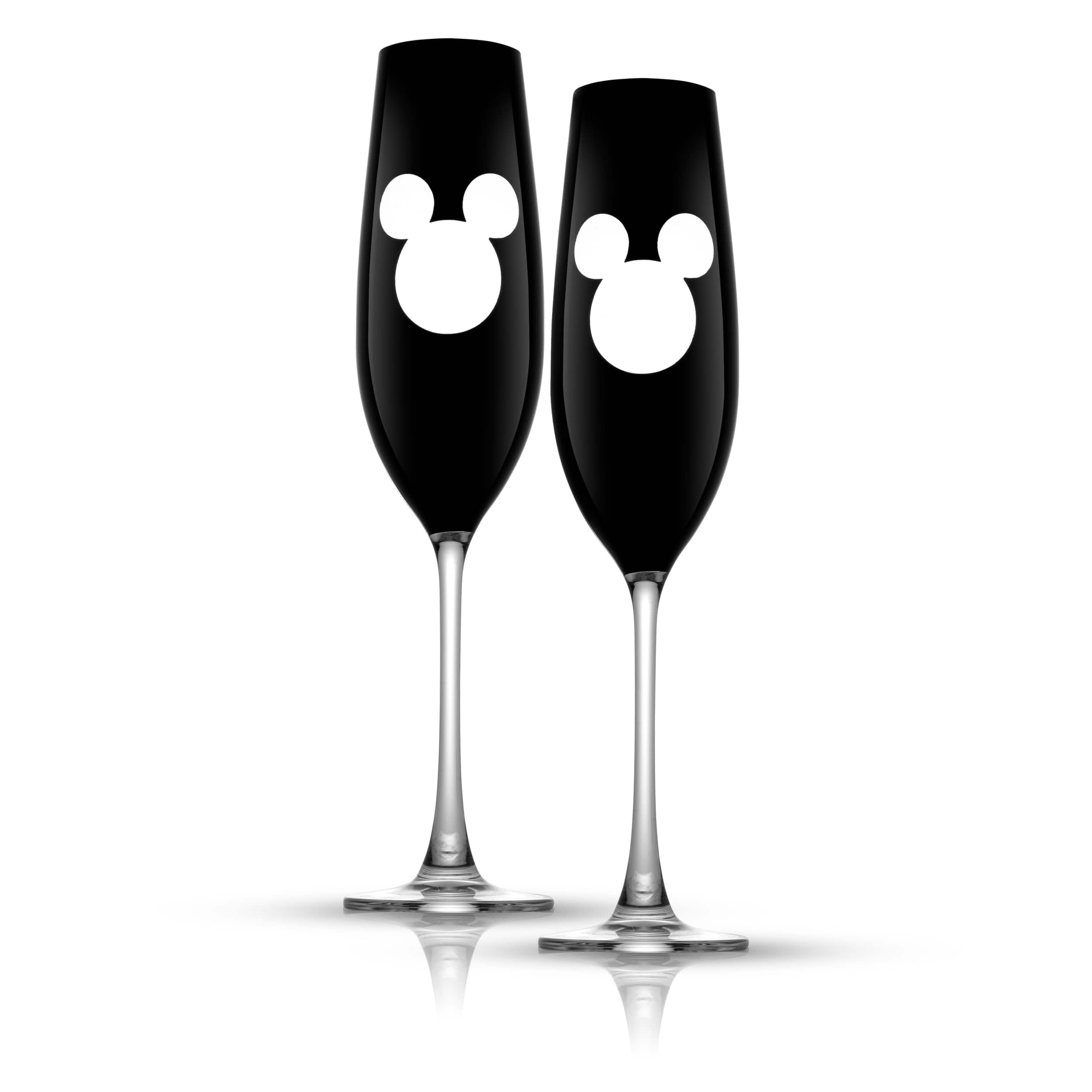 JoyJolt Disney Luxury Mickey Mouse Crystal Stemmed Champagne Flute Glass -  9 Oz - Black