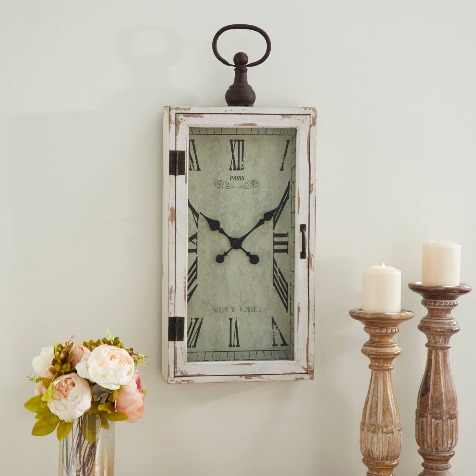 28&#x22; White Vintage Wood Wall Clock