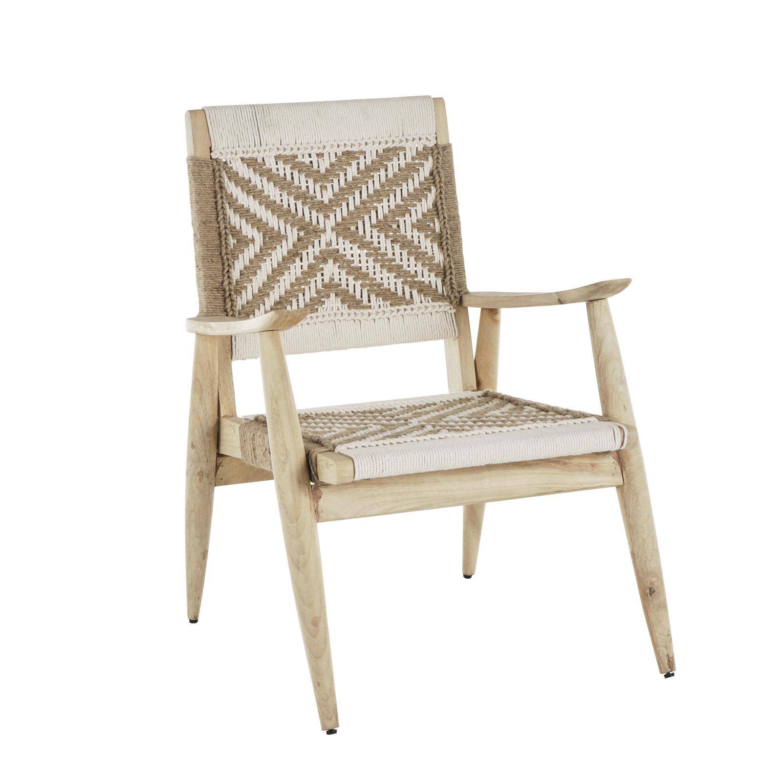 32" White Jute Rope with Brown Mango Wooden Handmade Frame Chair