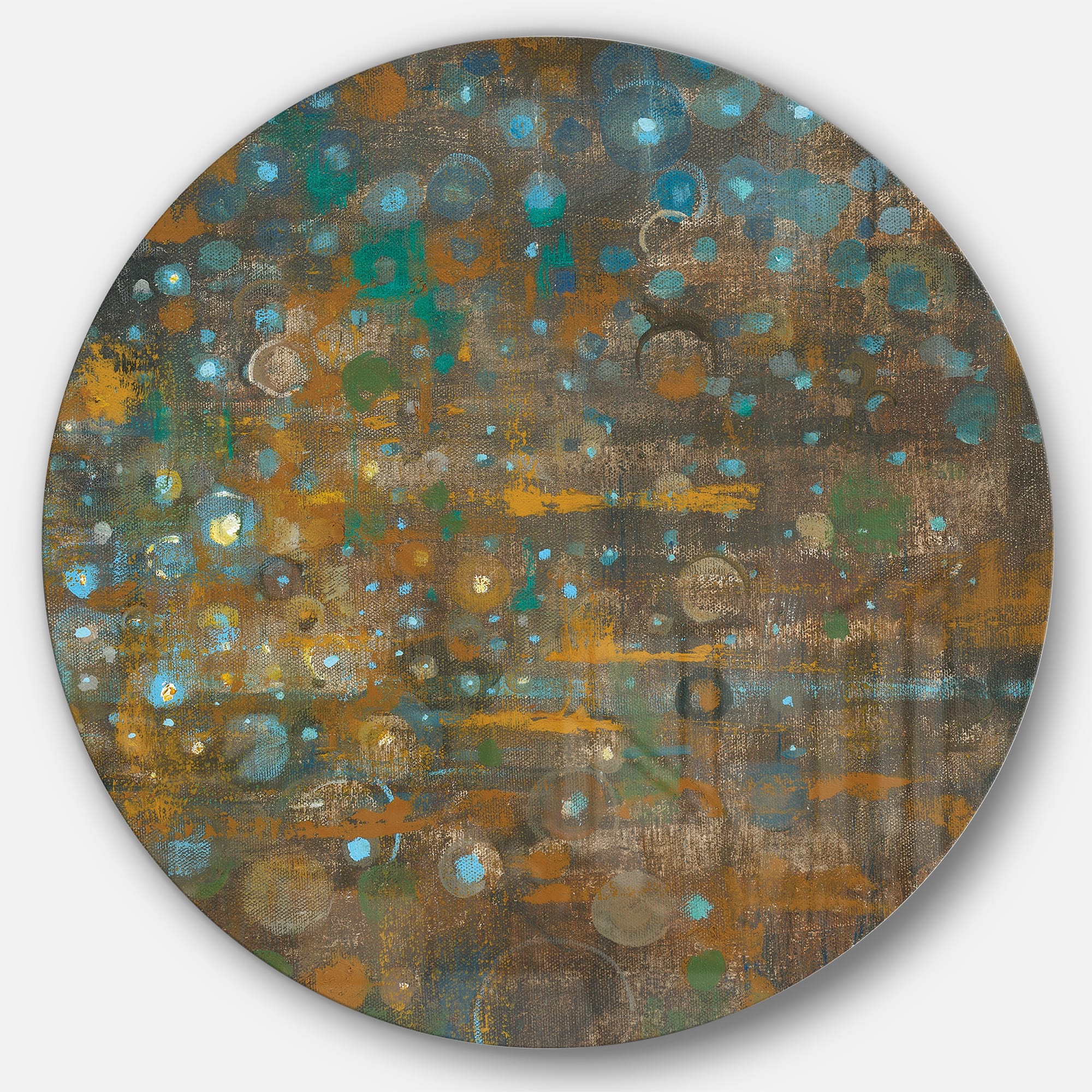 Designart - Blue and Bronze Dots on Glass IV - Geometric Metal Circle Wall Art