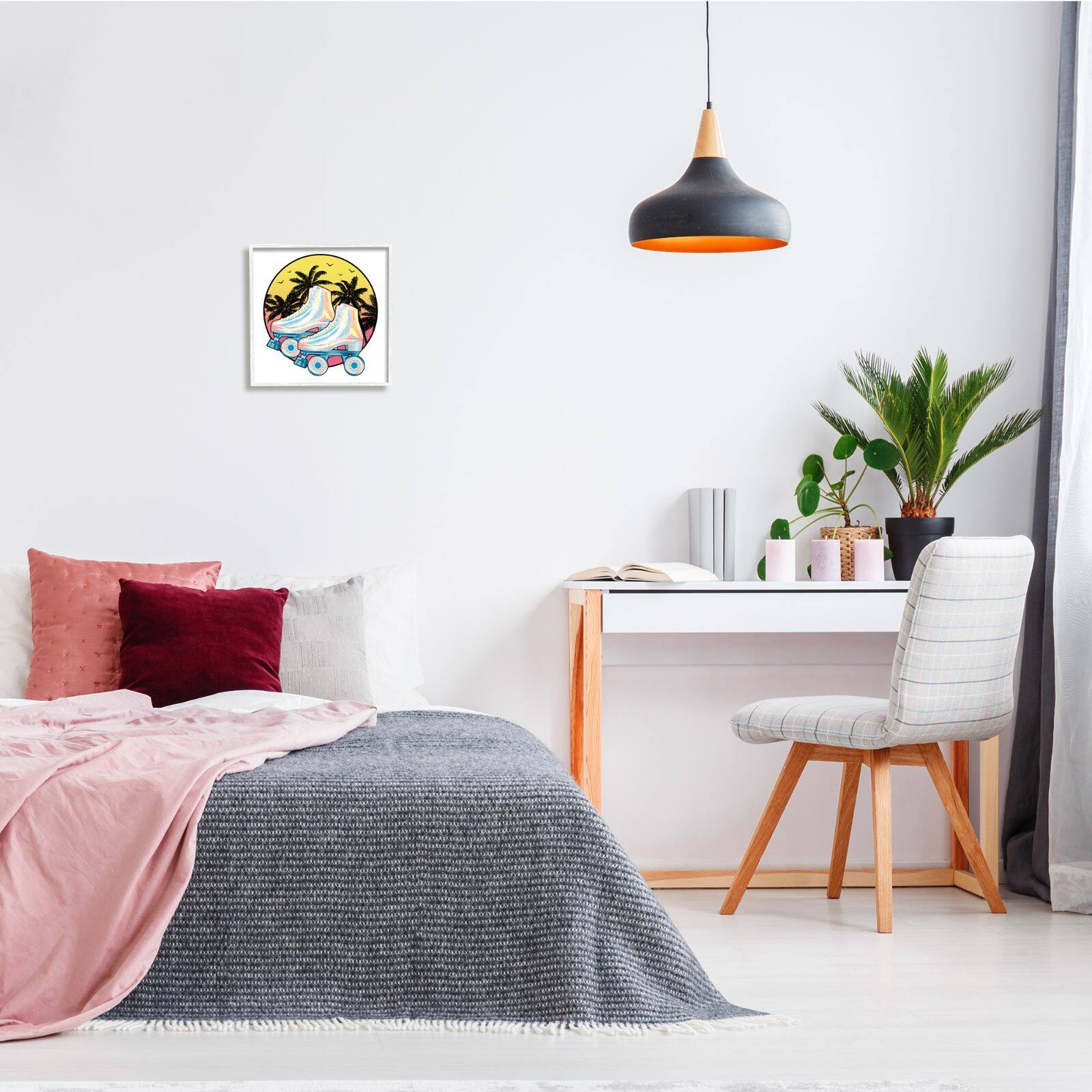 Stupell Industries Retro Tropical Summer Sky Vintage Roller Skating Derby Framed Wall Art