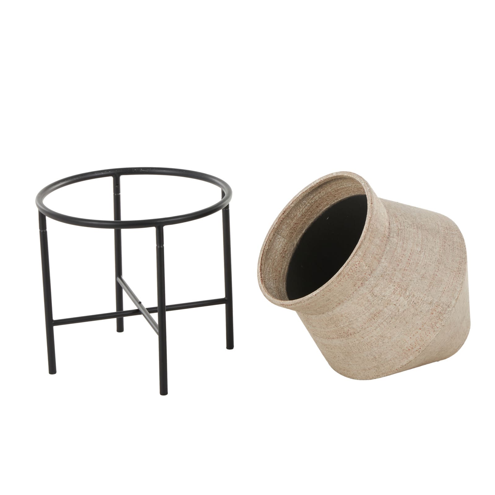24.5&#x22; Beige Metal Wide Vase with Black Metal Stand