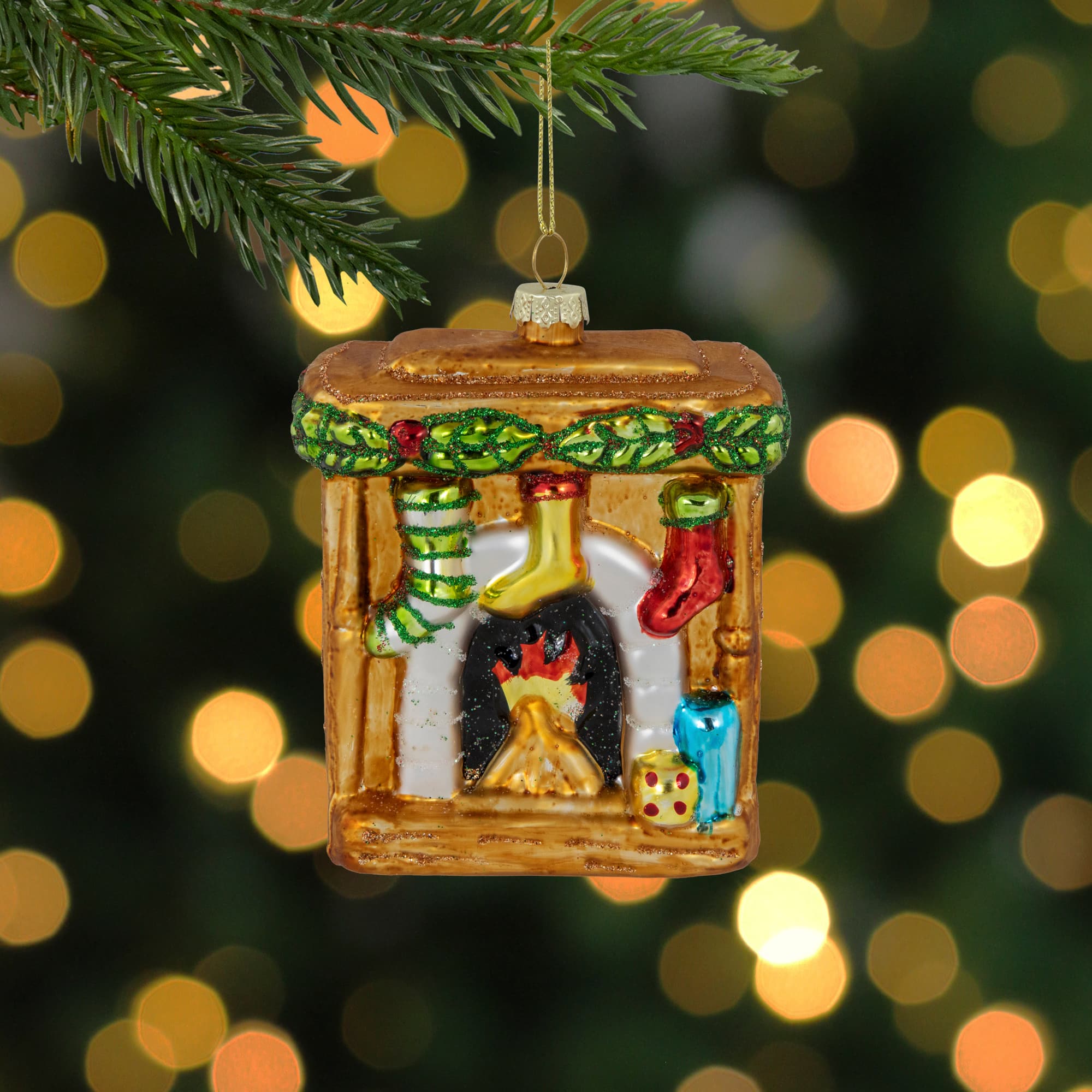 4&#x22; Bronze Glittered Fireplace Glass Christmas Hanging Ornament