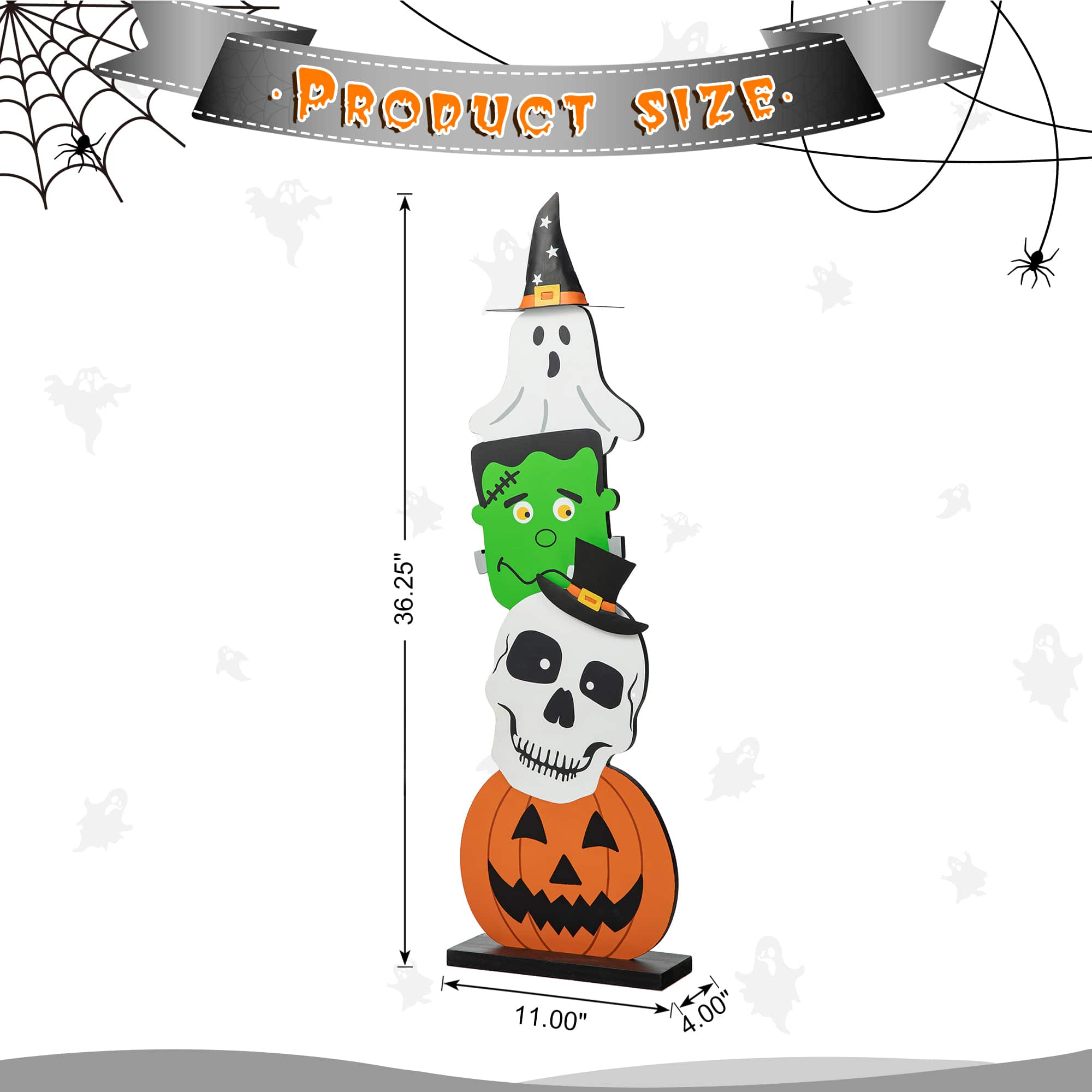 Glitzhome&#xAE; 36&#x22; Halloween Wood Stacked Ghost, Frankenstein, Skull &#x26; Pumpkin Porch D&#xE9;cor