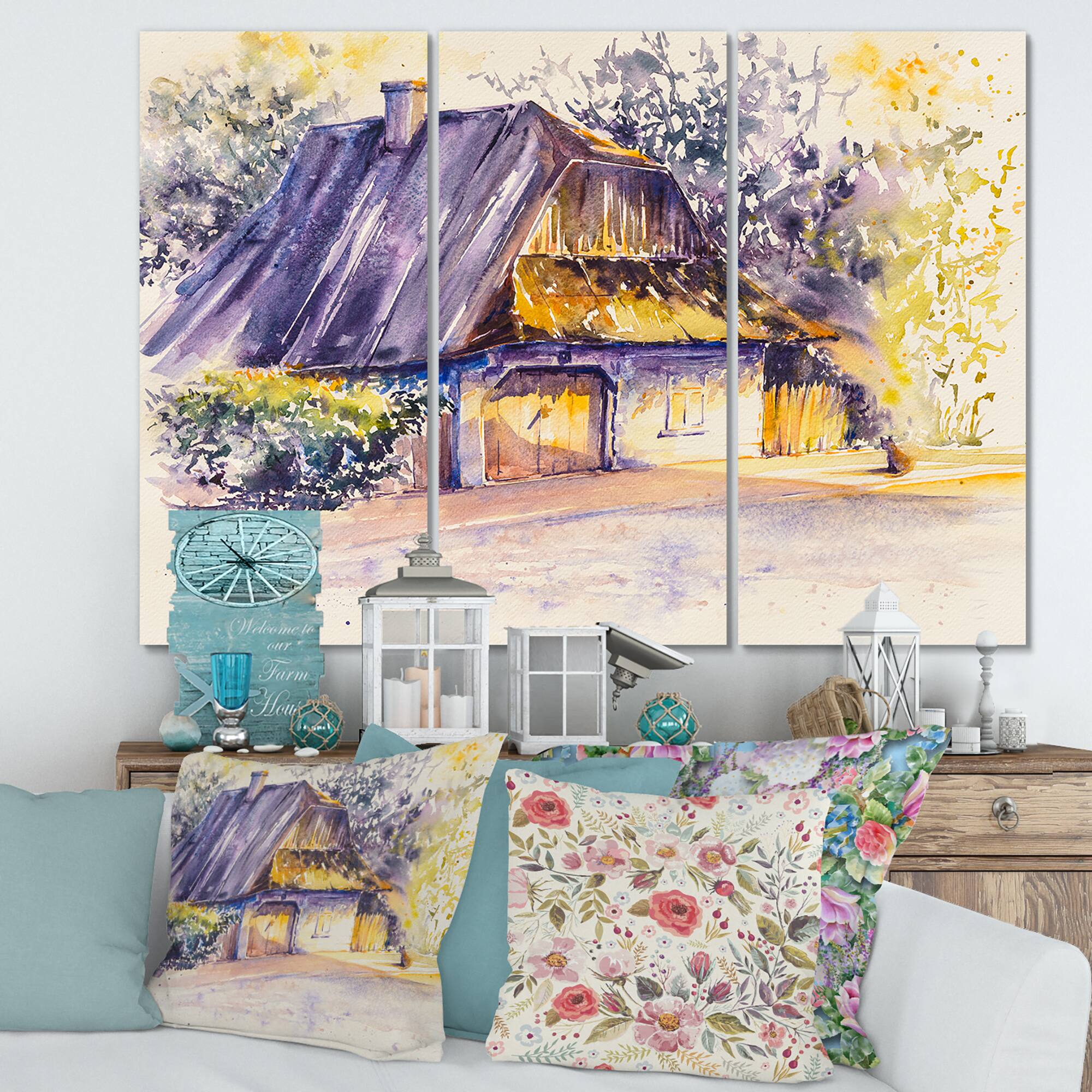 Designart - Old Wooden White House In Country Side Village - Traditional Canvas Wall Art Print