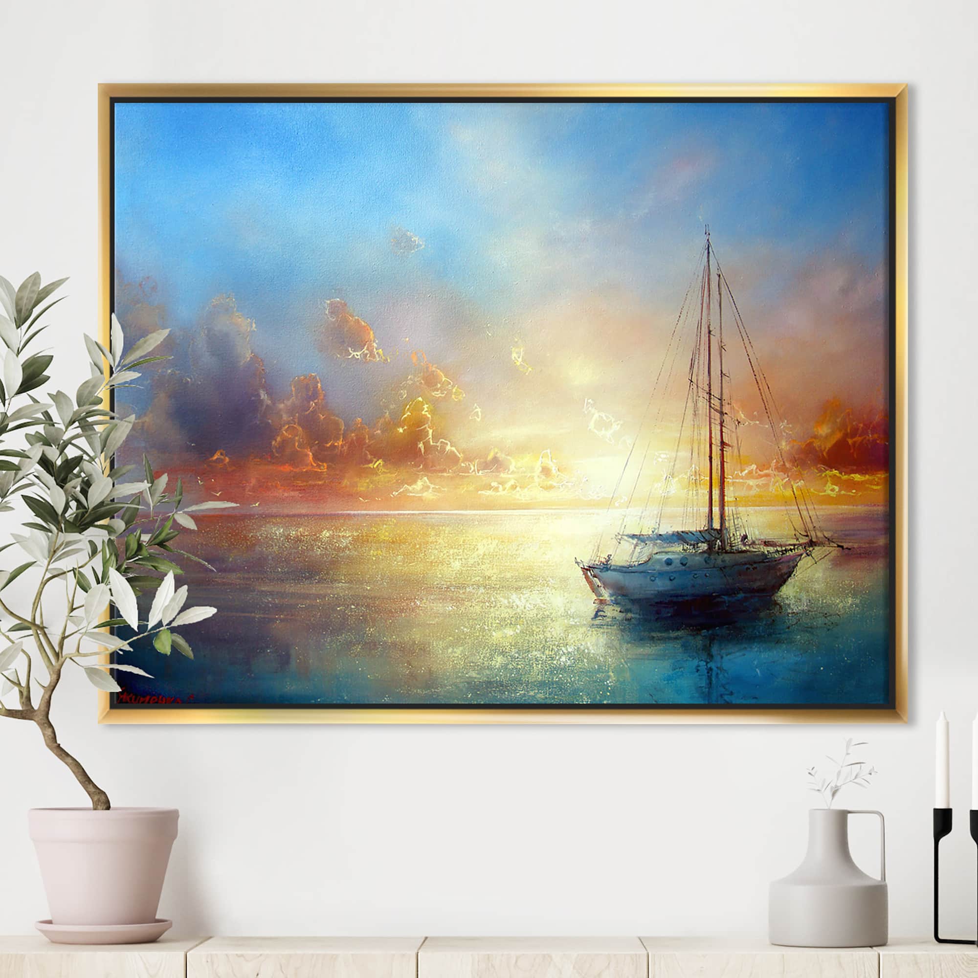 Designart - Seascape Pier - Seascape Framed Canvas Art Print