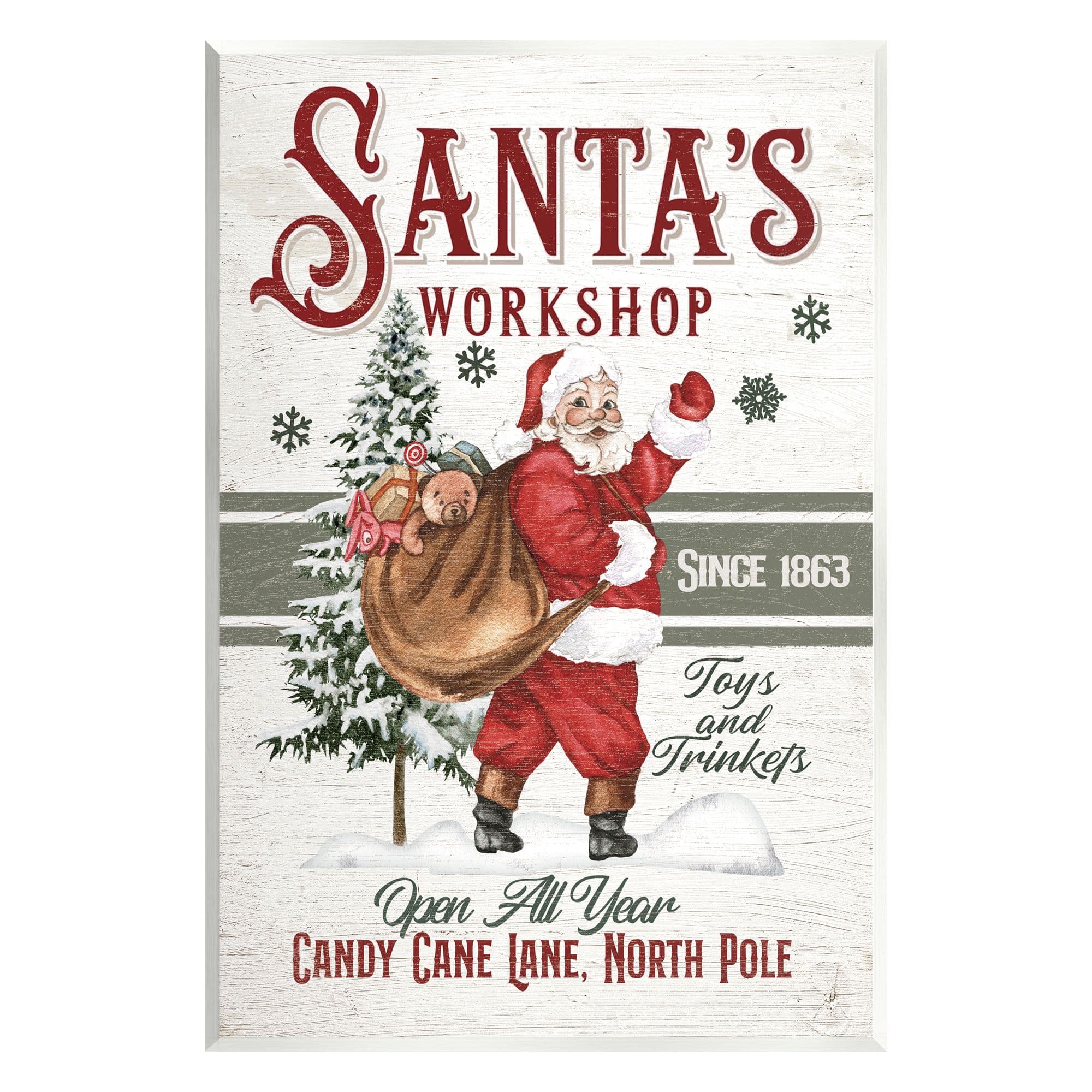 Stupell Industries Santa's Workshop Weathered Vintage Sign Wall Plaque Art