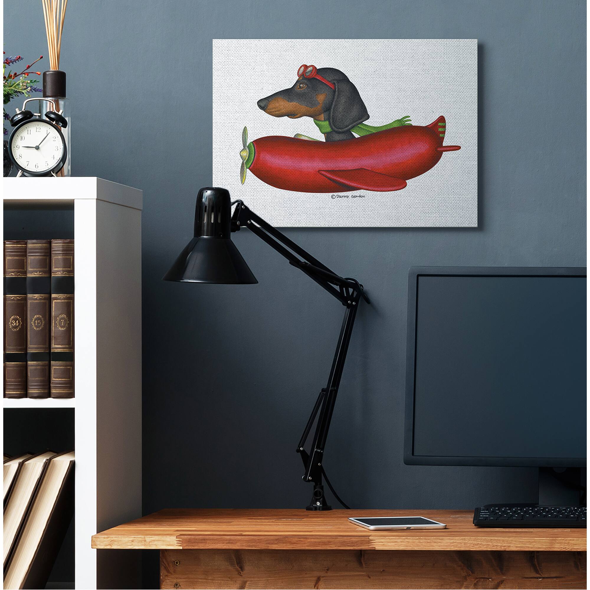 Stupell Industries Dachshund Flying in Weenie Plane Canvas Wall Art