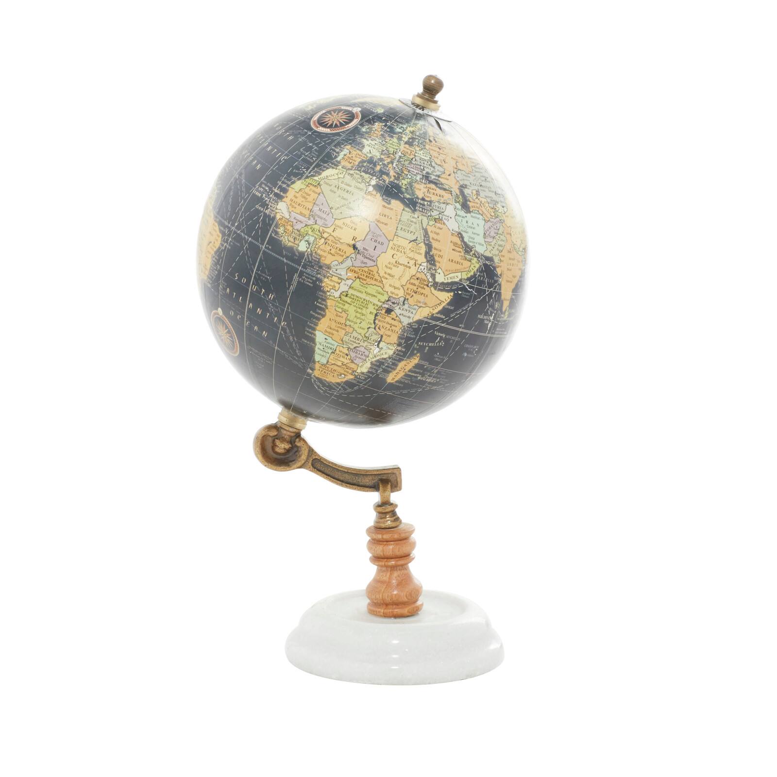 11" Black Marble & Metal Contemporary Globe