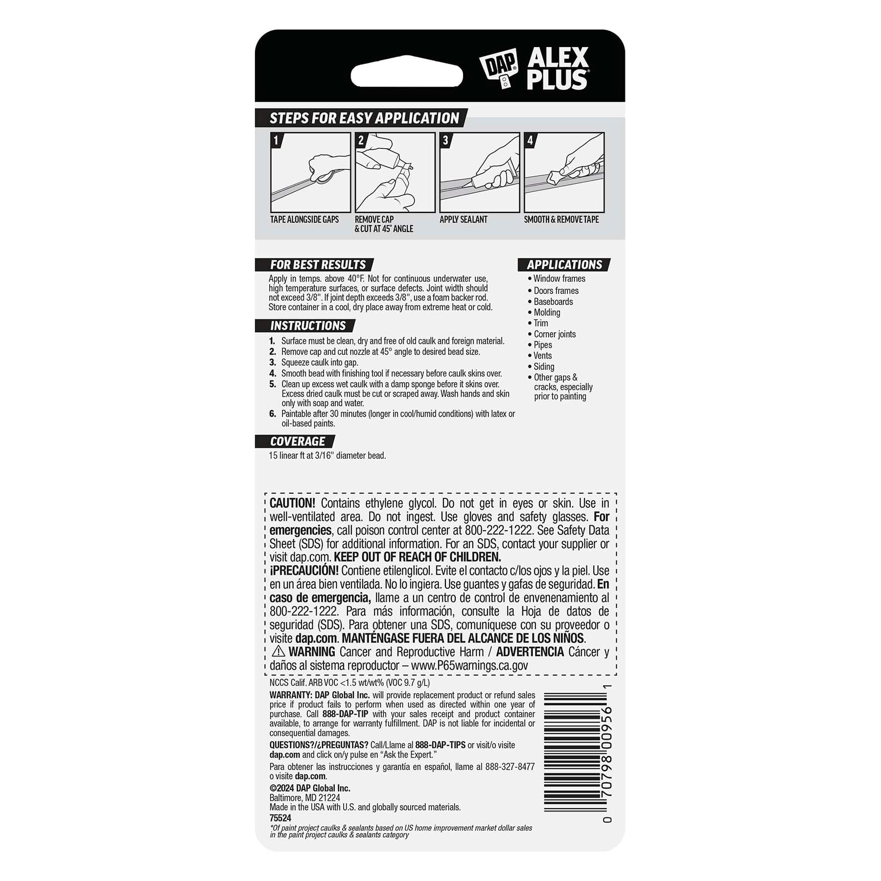 DAP&#xAE; Alex Plus 2.75oz. Acrylic Latex Caulk Plus Silicone