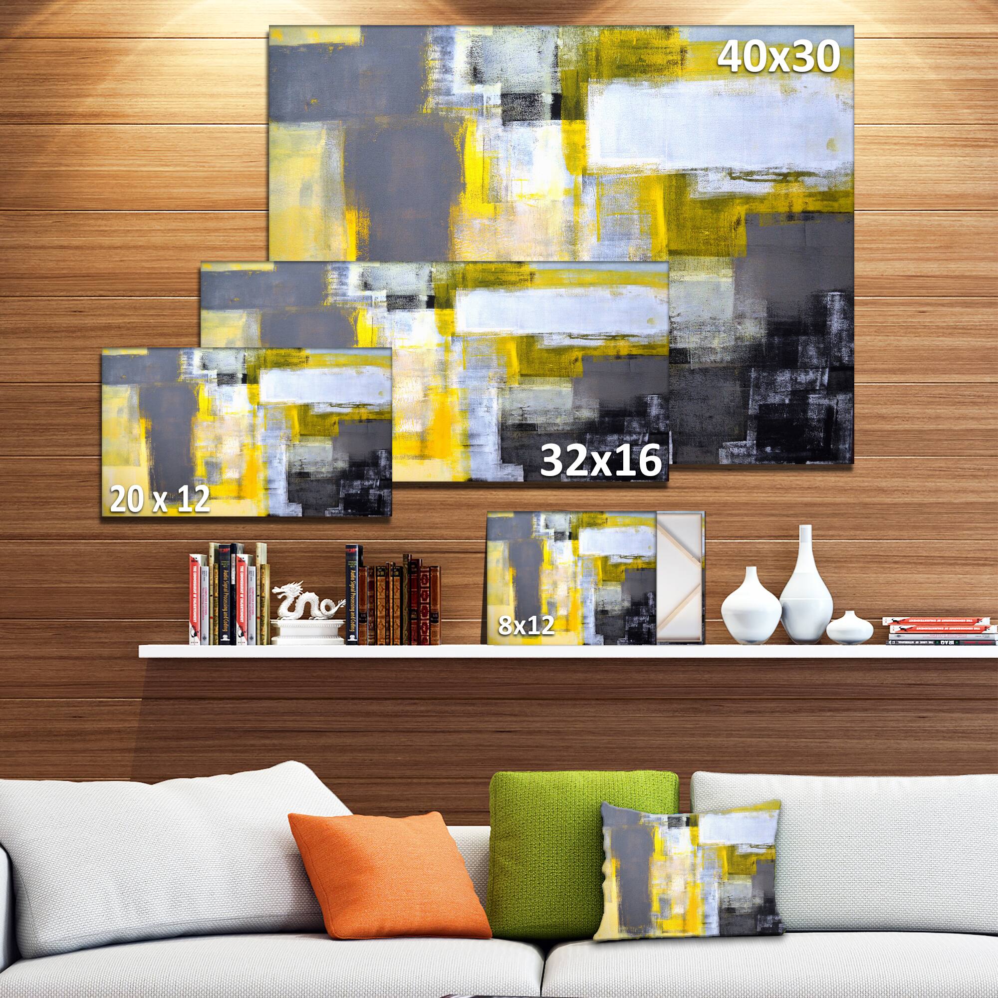Designart - Grey and Yellow Blur Abstract - Abstract Canvas Art Print