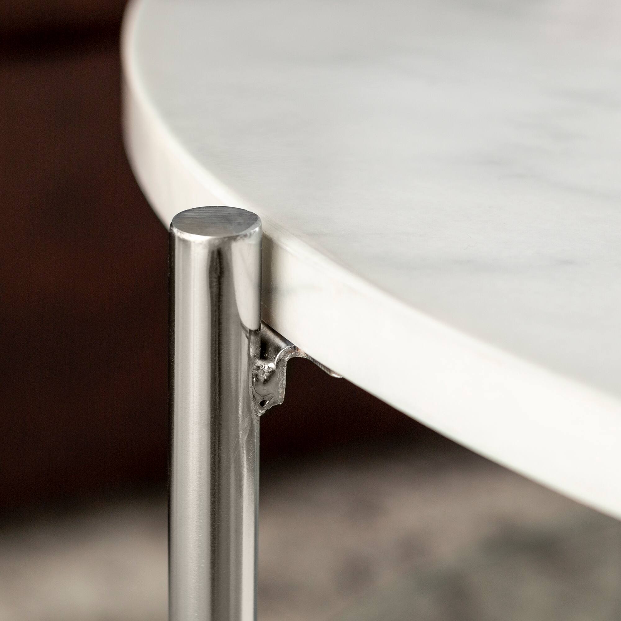 Faux White Marble, Glass & Chrome Modern Round Coffee Table