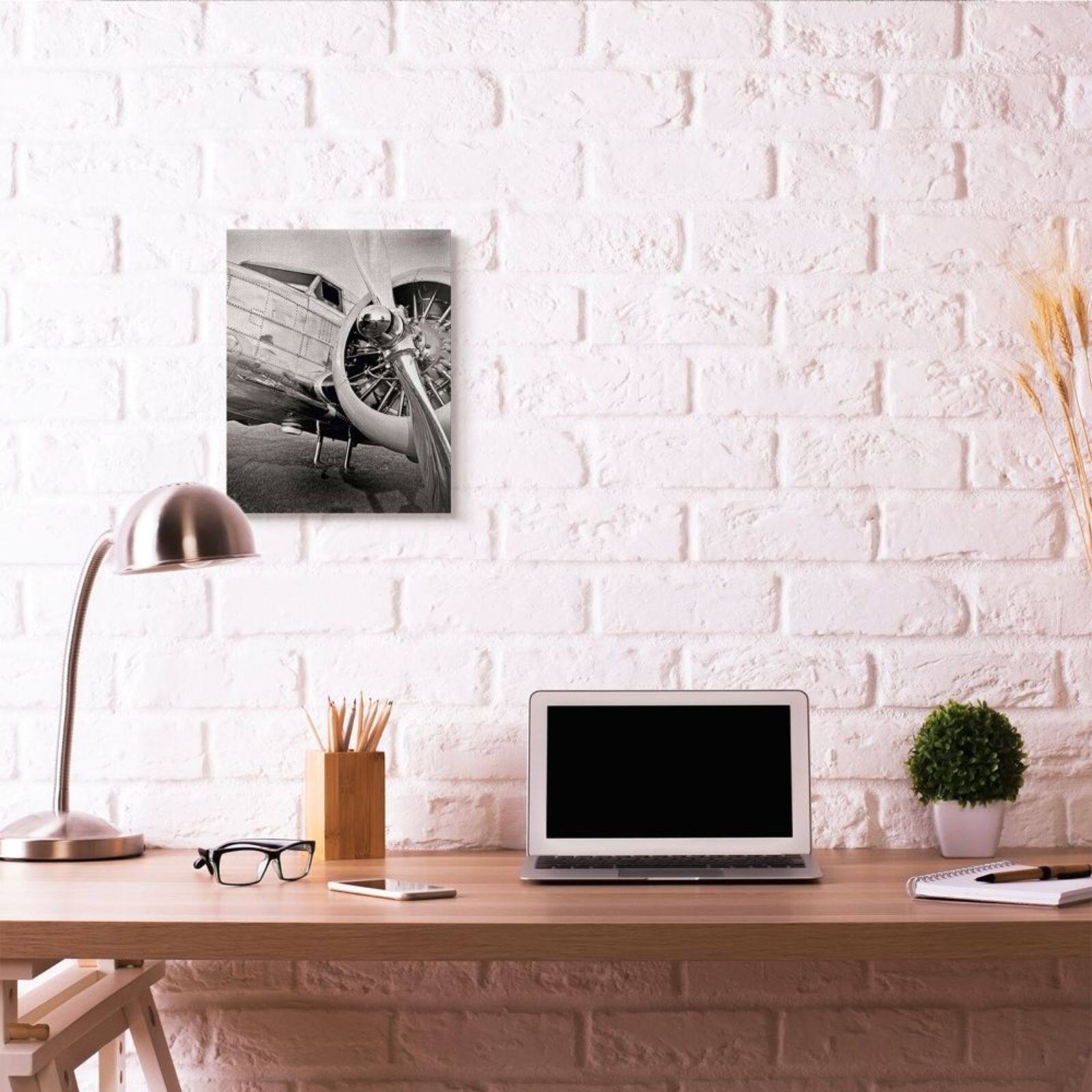 Stupell Industries Old School Vintage Airplane Propeller Black &#x26; White Photograph Canvas Wall Art