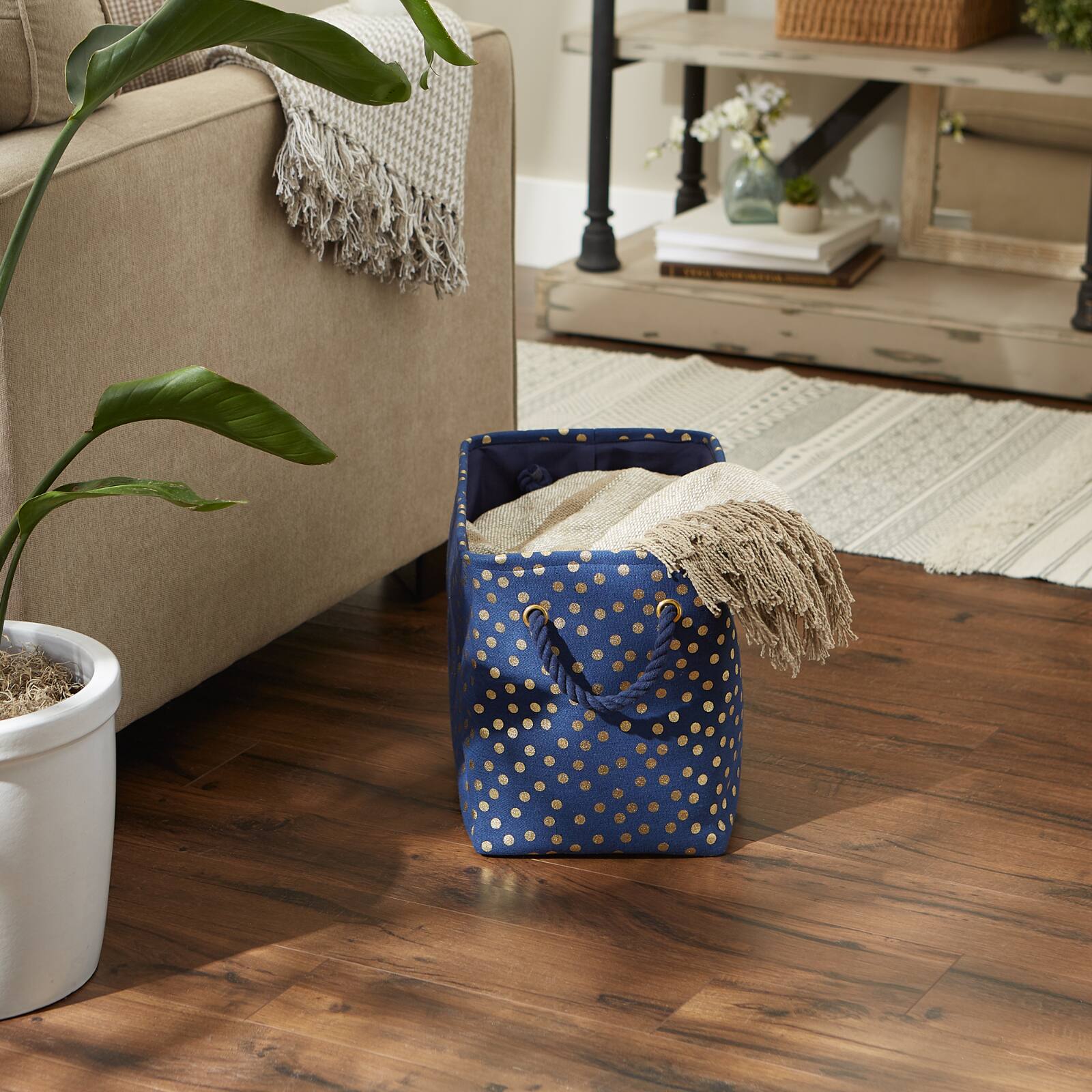 Medium Polyester Rectangle Bin With Gold Dots