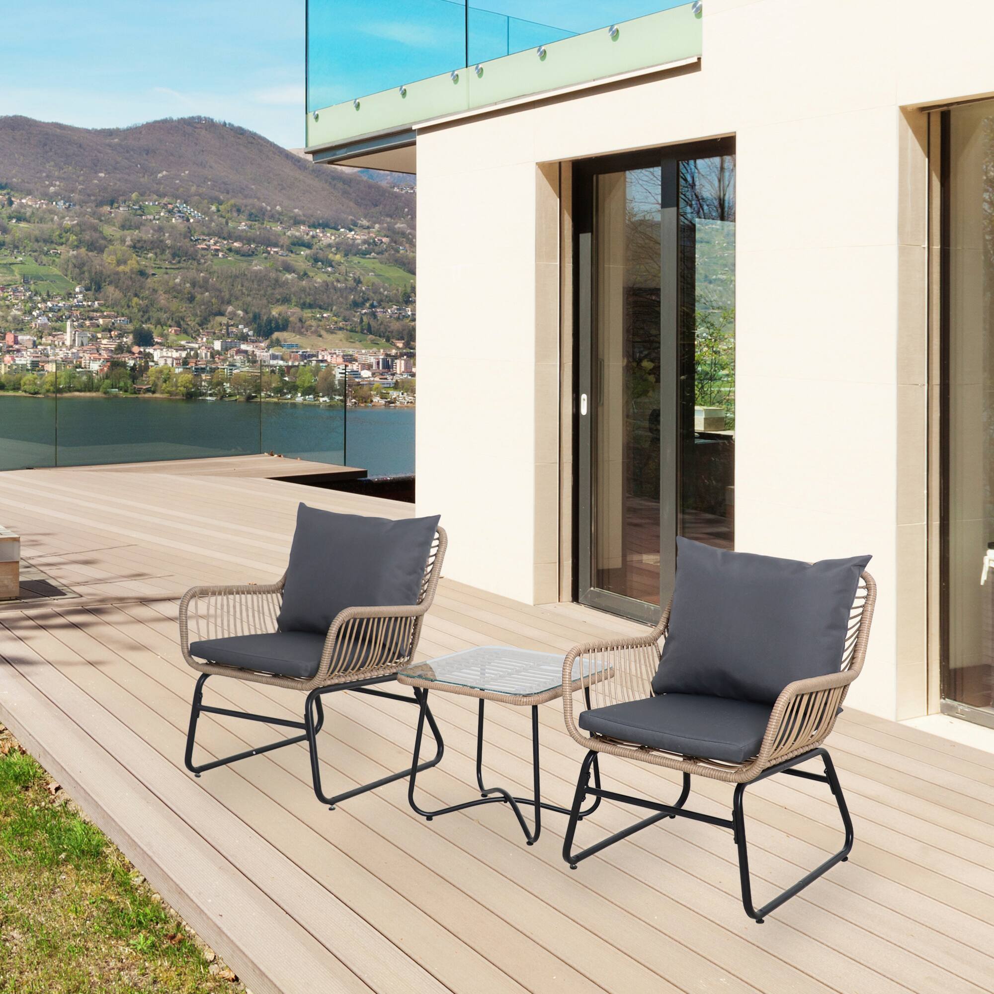 Santa Cruz Rattan Outdoor Patio Chat Set with Cushions