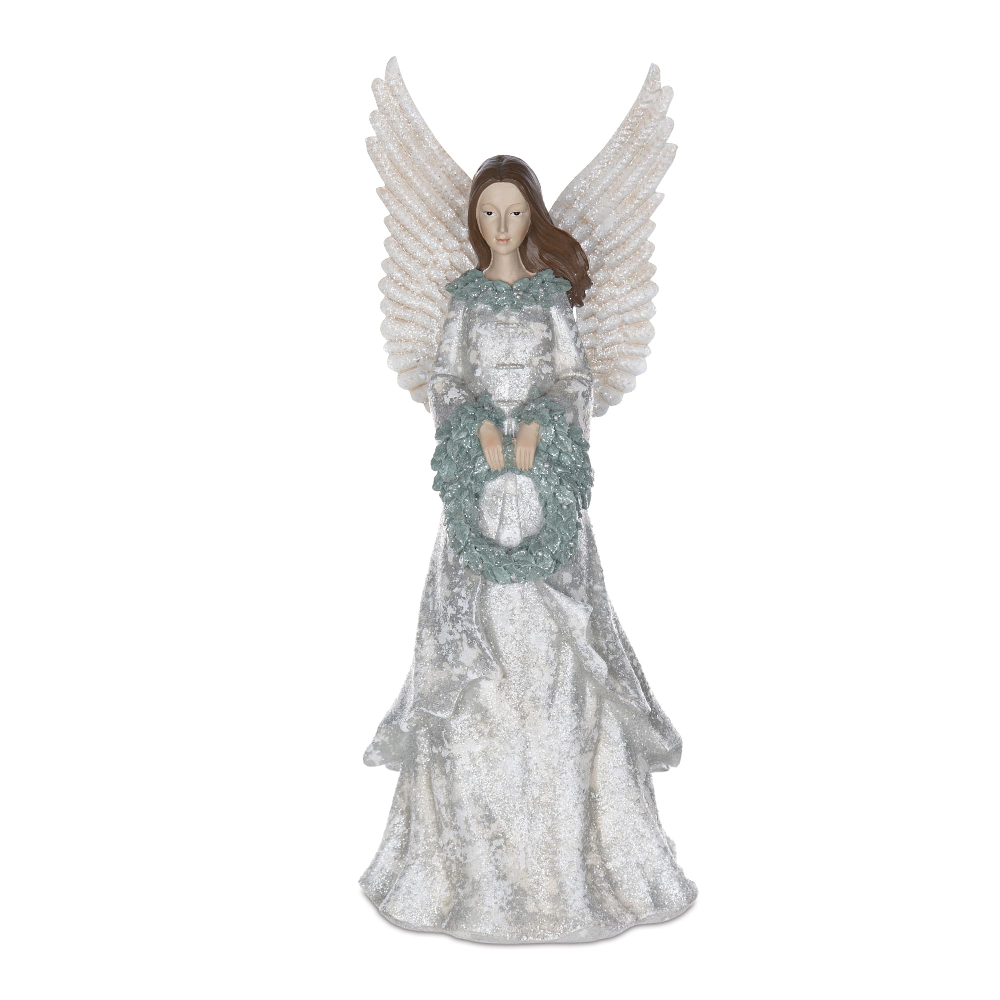 18.5&#x22; Winter Angel Figurine with Wreath
