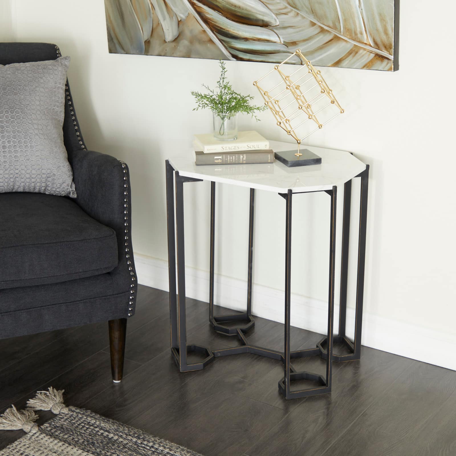 18" White Iron Contemporary Accent Table