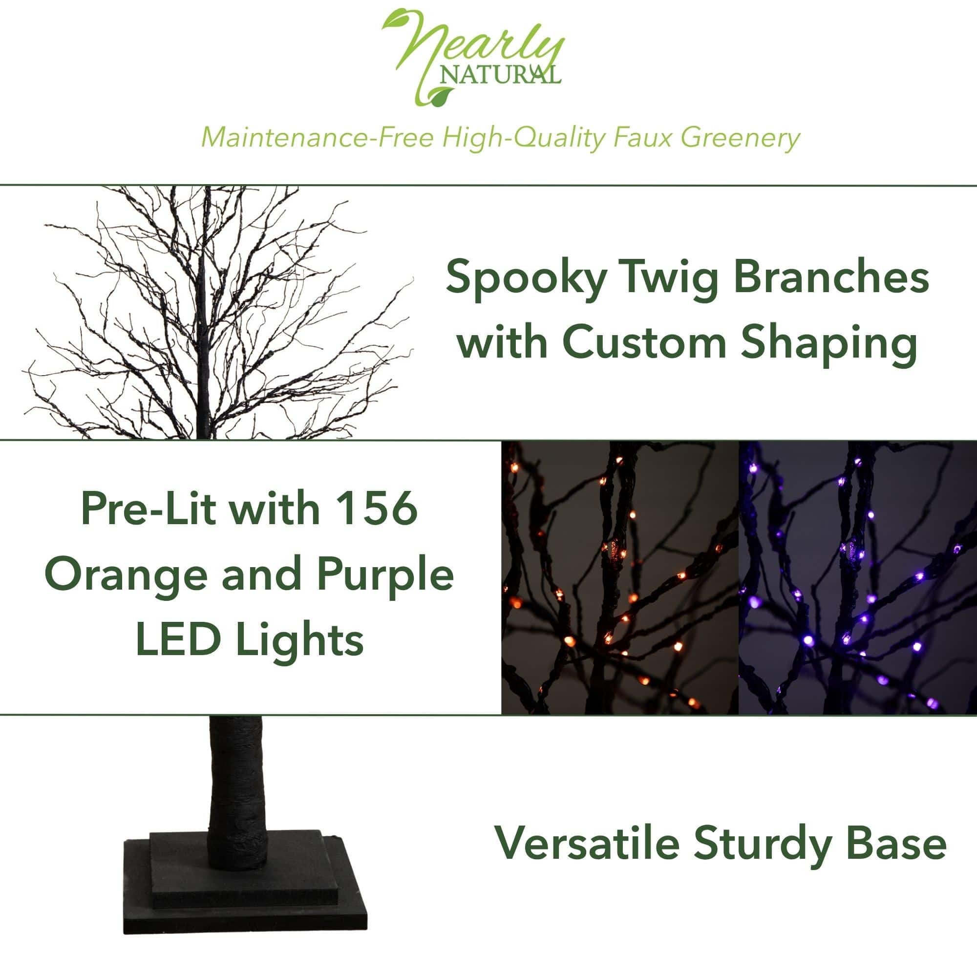 6ft. Orange &#x26; Purple LED Pre-Lit Halloween Deluxe Black Twig Artificial Fall Tree