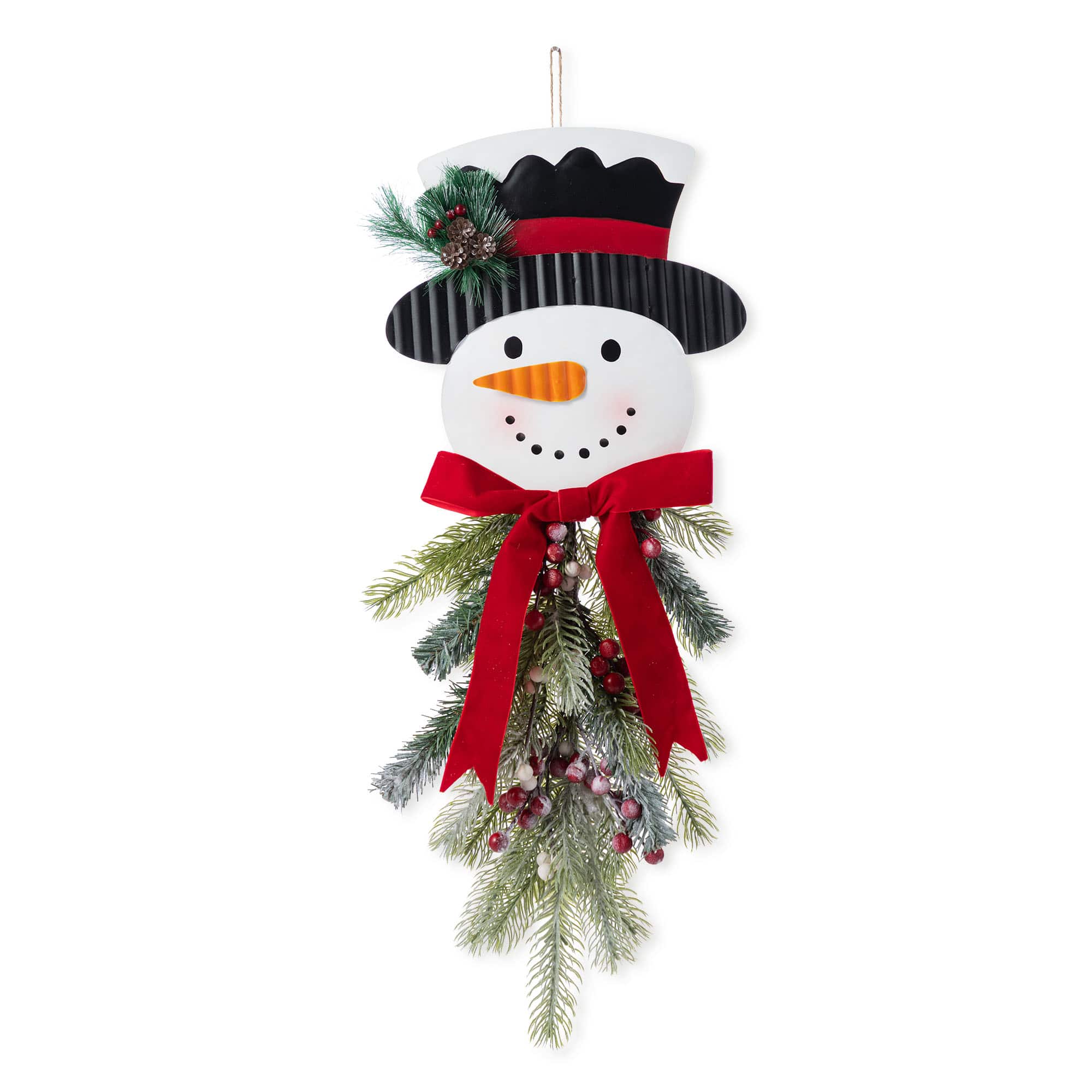 Glitzhome&#xAE; 25&#x22; Greenery Snowman Door Hanger