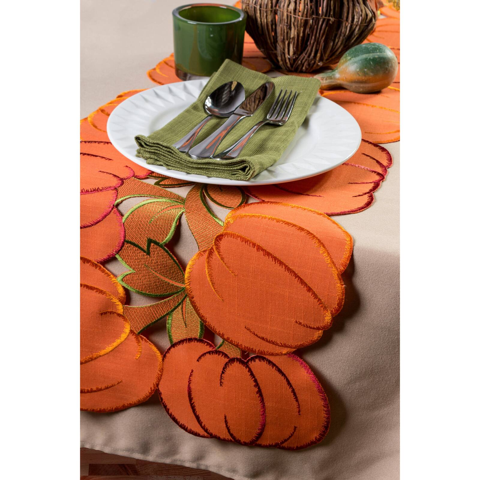 DII&#xAE; 108&#x22; Embroidered Pumpkins Table Runner