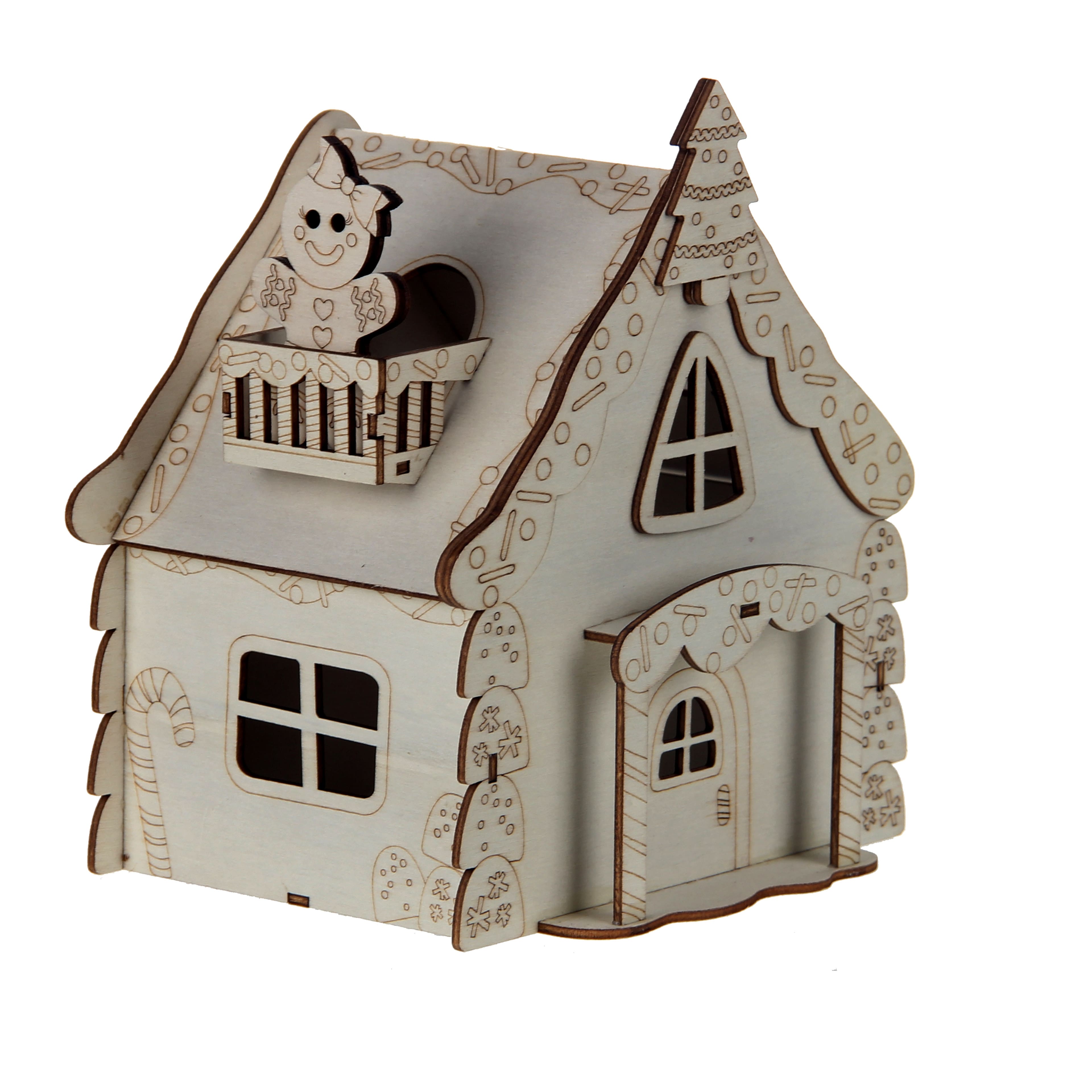 7&#x22; Unfinished Gingerbread House DIY LED Wood D&#xE9;cor by Make Market&#xAE;