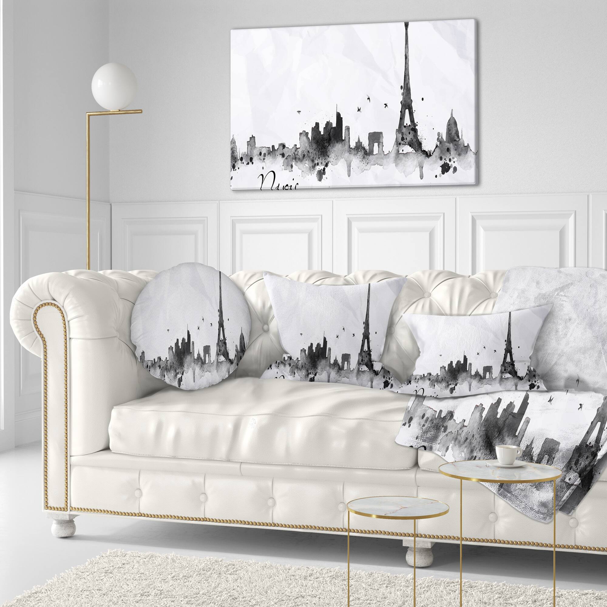 Designart - Paris with Eiffel Silhouette - Cityscape Painting Canvas Print