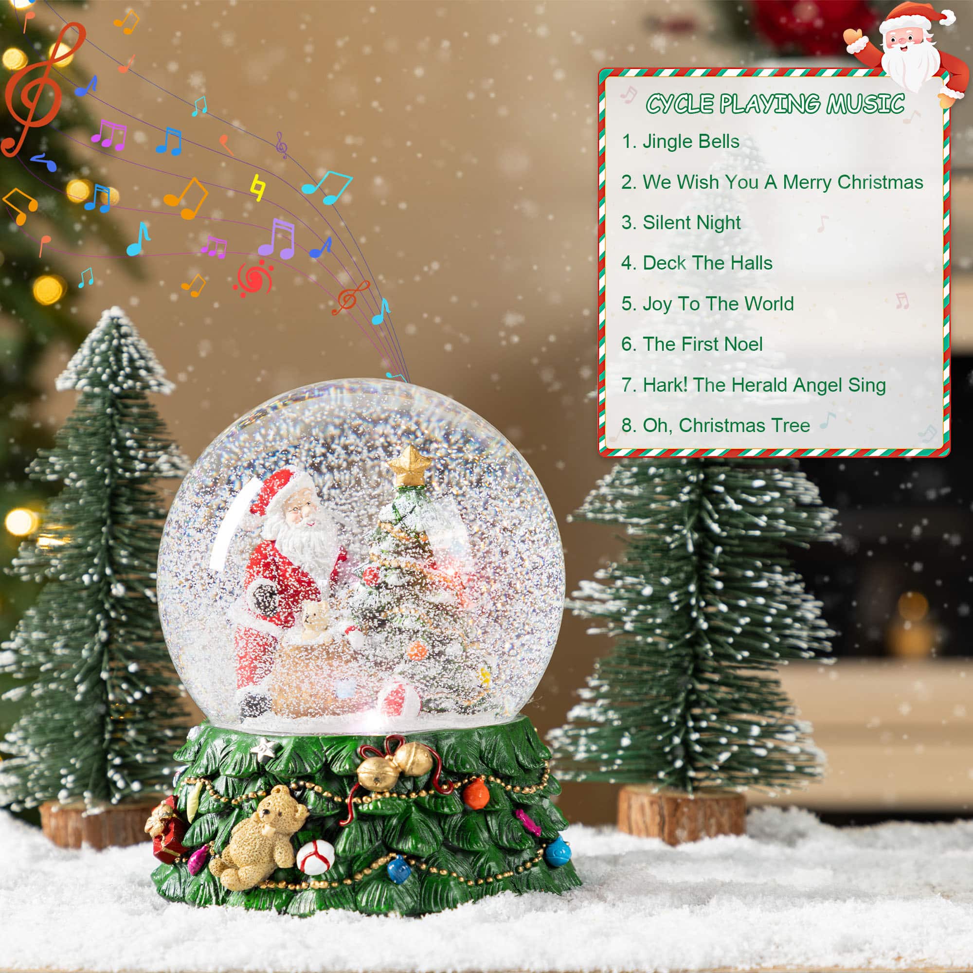 Glitzhome&#xAE; 150mm Christmas Resin Lighted Musical Snowflakes Santa Waterglobe