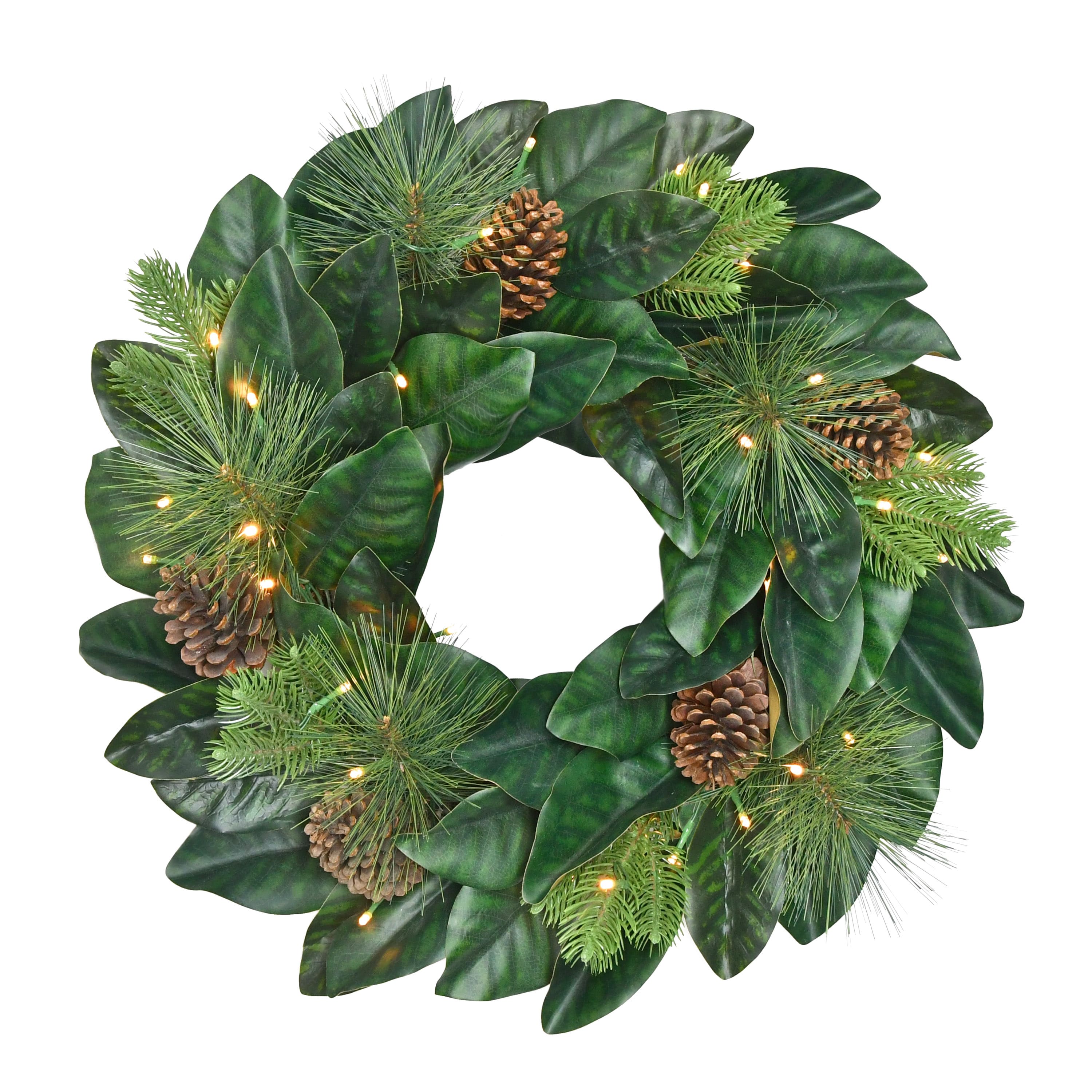24&#x22; Pre-Lit Magnolia Wreath