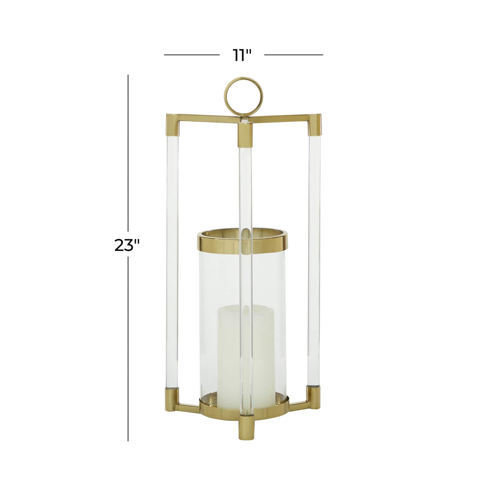 Gold Stainless Steel Contemporary Lantern, 23" x 11" x 11"