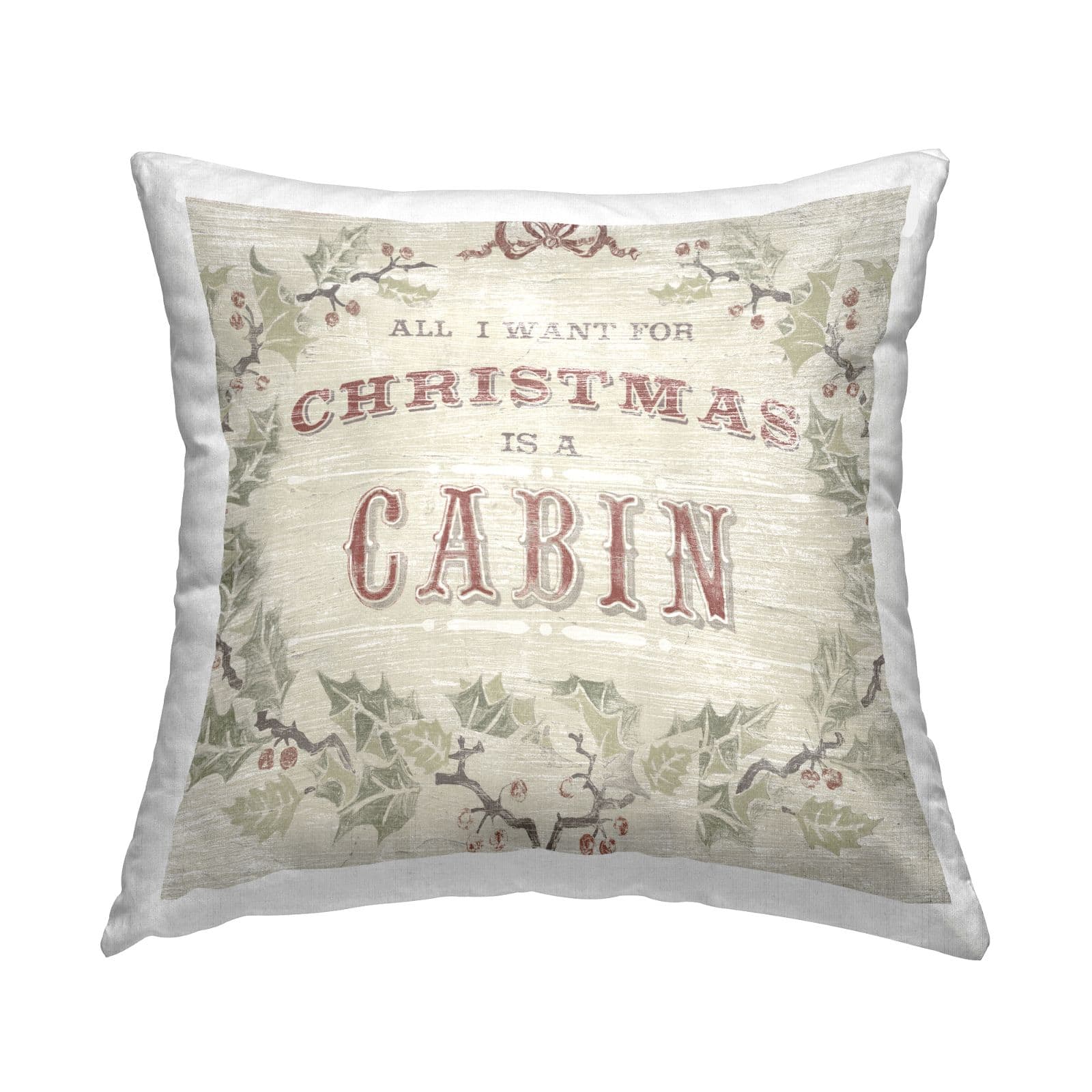 Stupell Industries Christmas Cabin Rustic Holly Wreath Throw Pillow