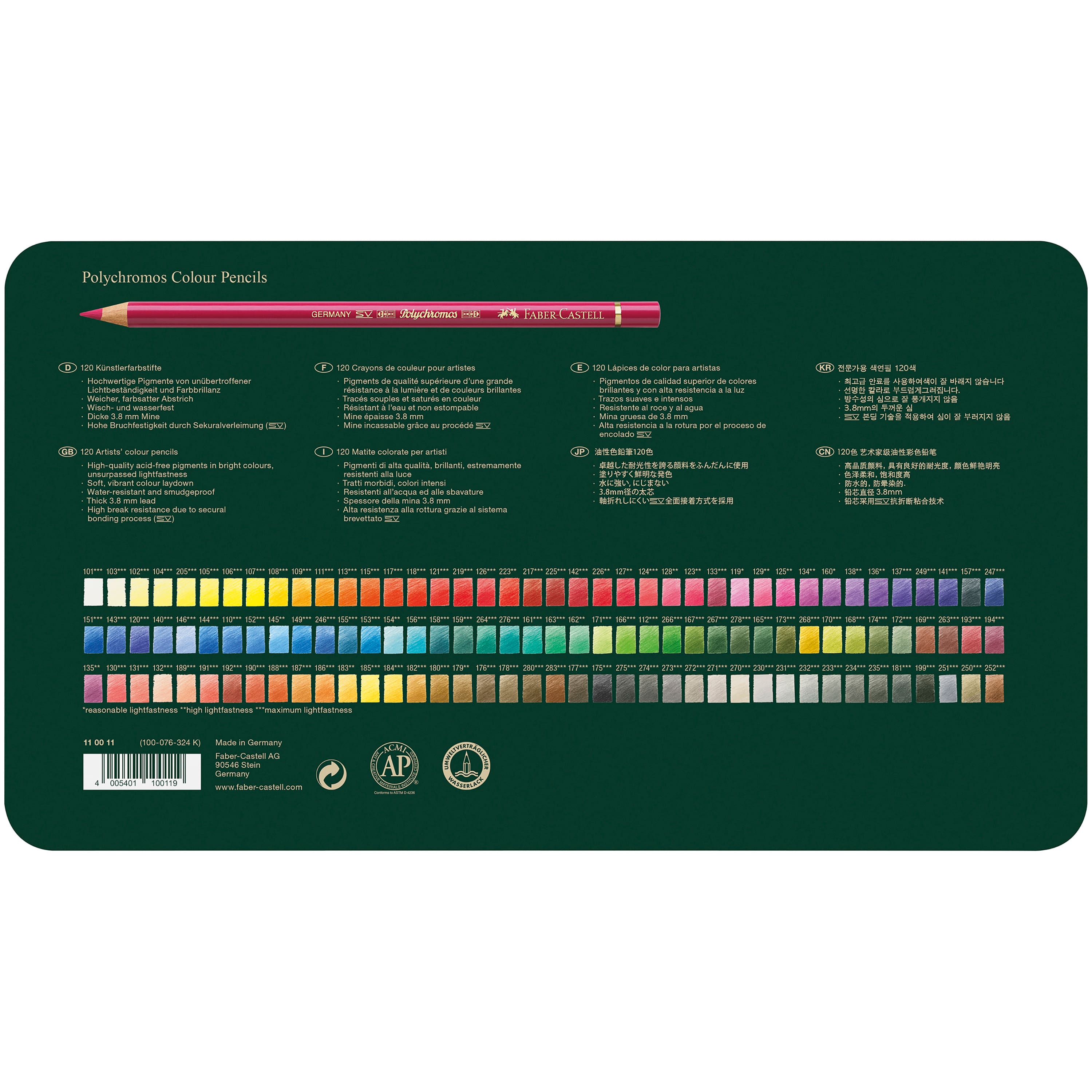 Faber-Castell Polychromos 120 Color Colored Pencil Set in Metal Tin