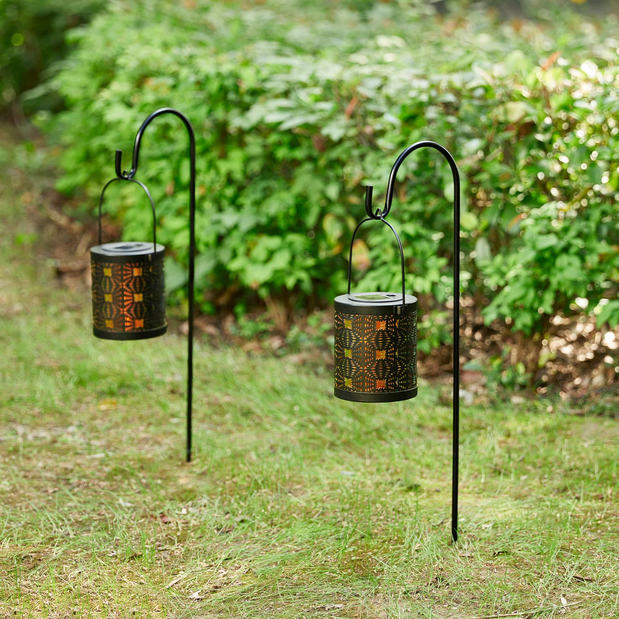 Glitzhome® Metal Cutout Pattern Solar Powered Lanterns, 2ct.