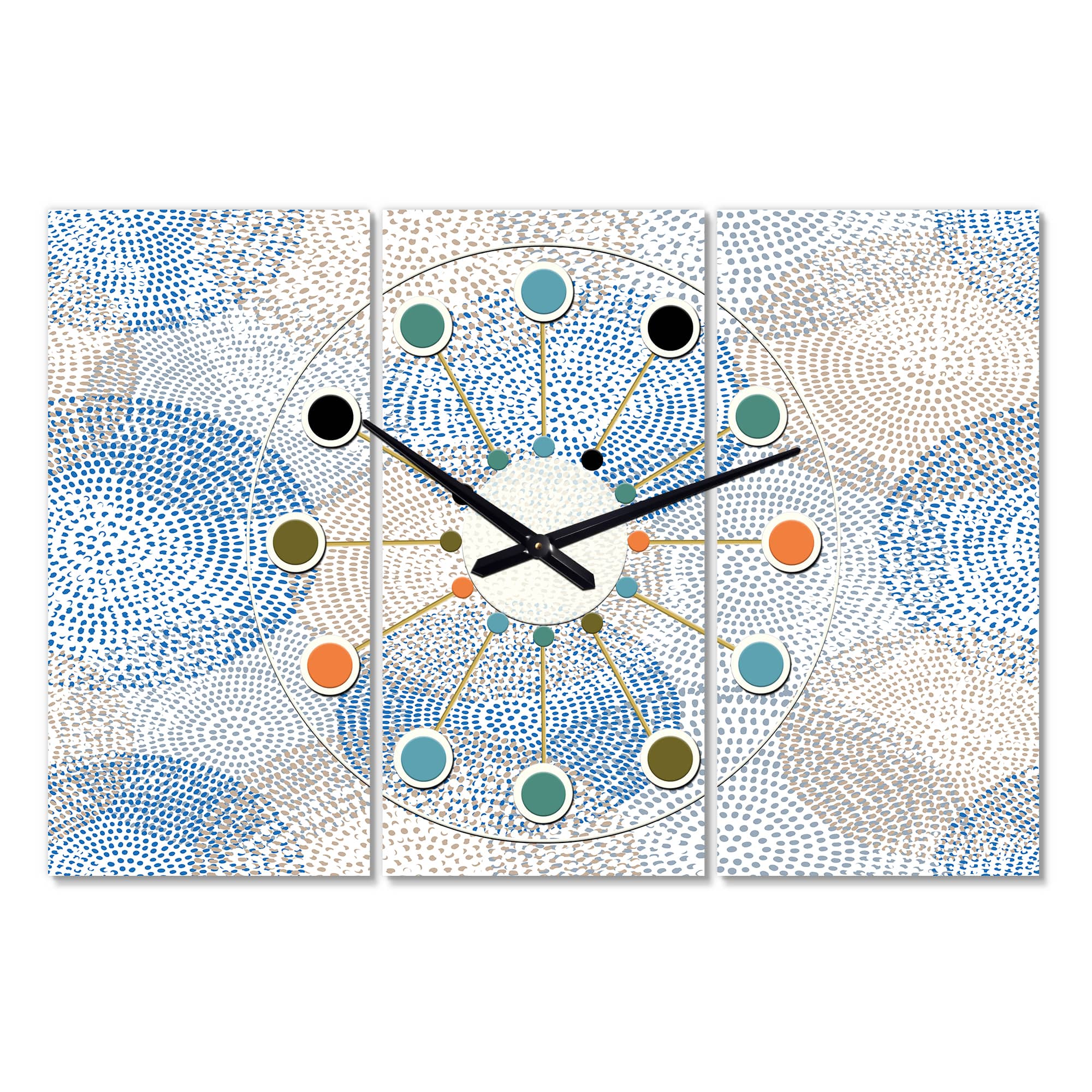 Designart Abstract Retro Design I Oversized Mid-Century Modern Multipanel Wall Clock
