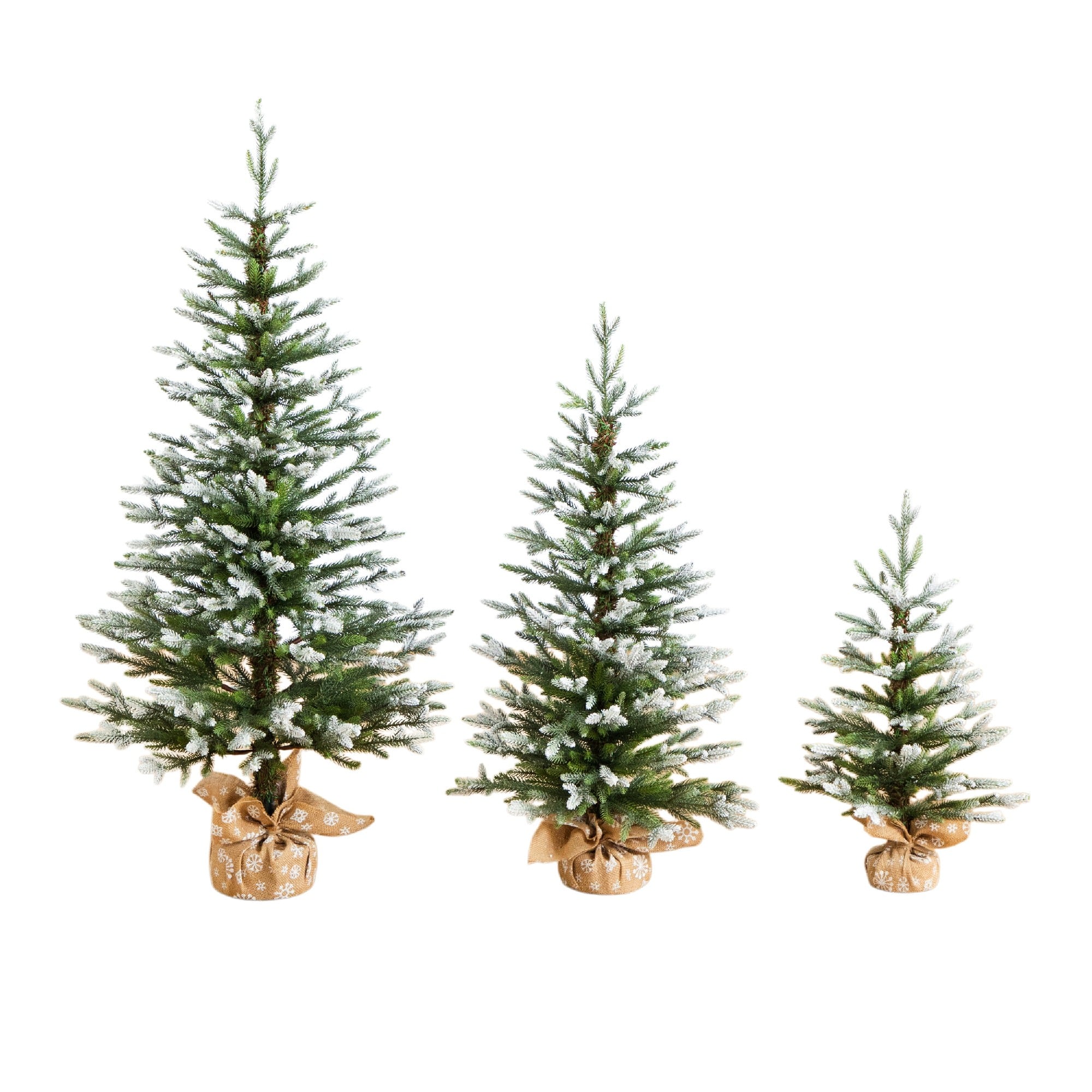 2ft., 3ft. & 4ft. Unlit Snowed Balsam Fir Artificial Christmas Trees in Burlap Base, Set of 3