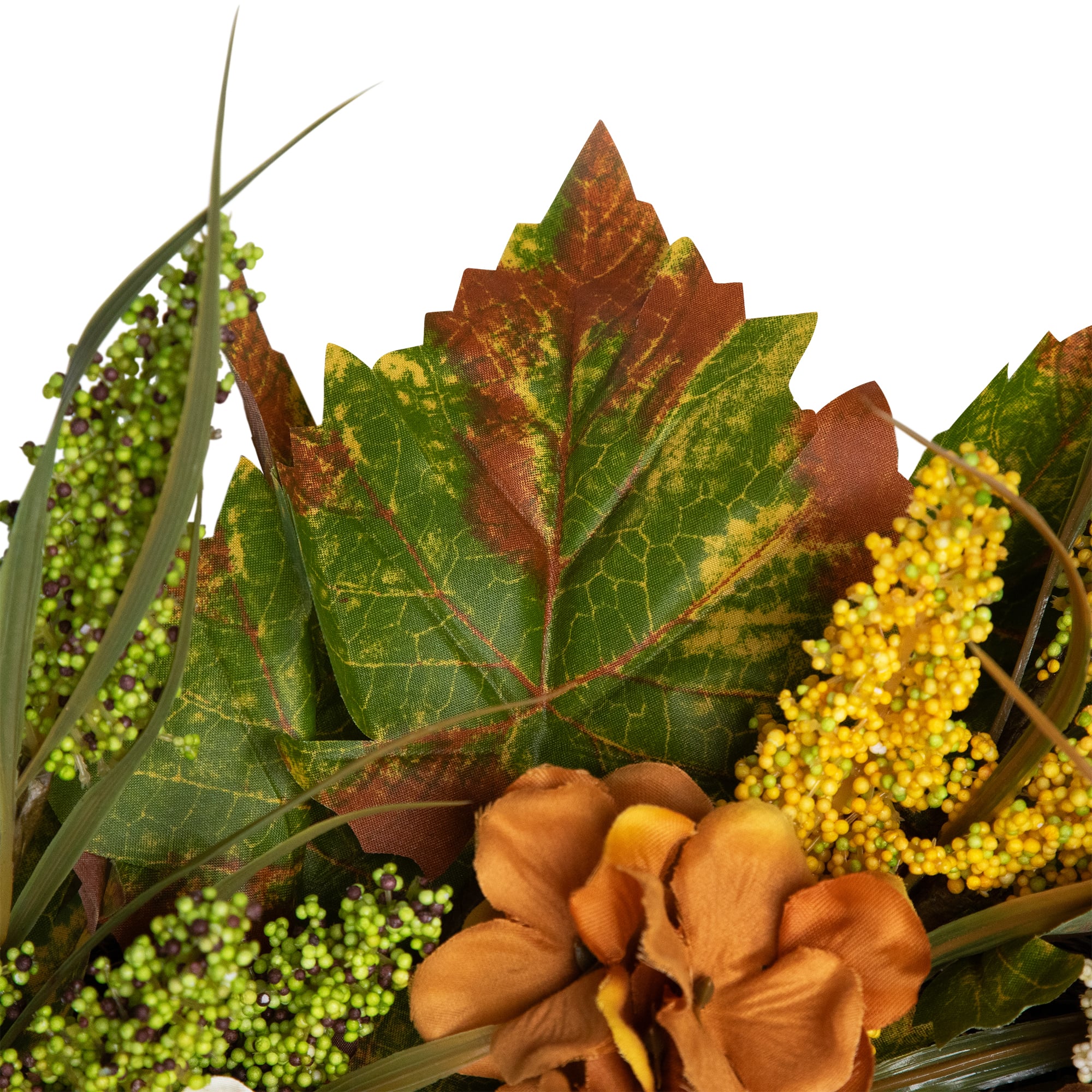 28" White & Orange Hydrangea Artificial Fall Harvest Twig Wreath