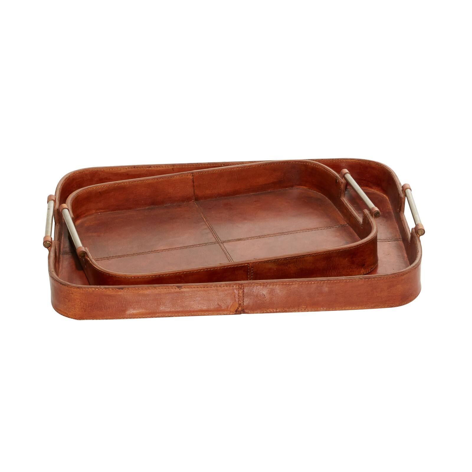 Brown Leather Rustic Tray Set