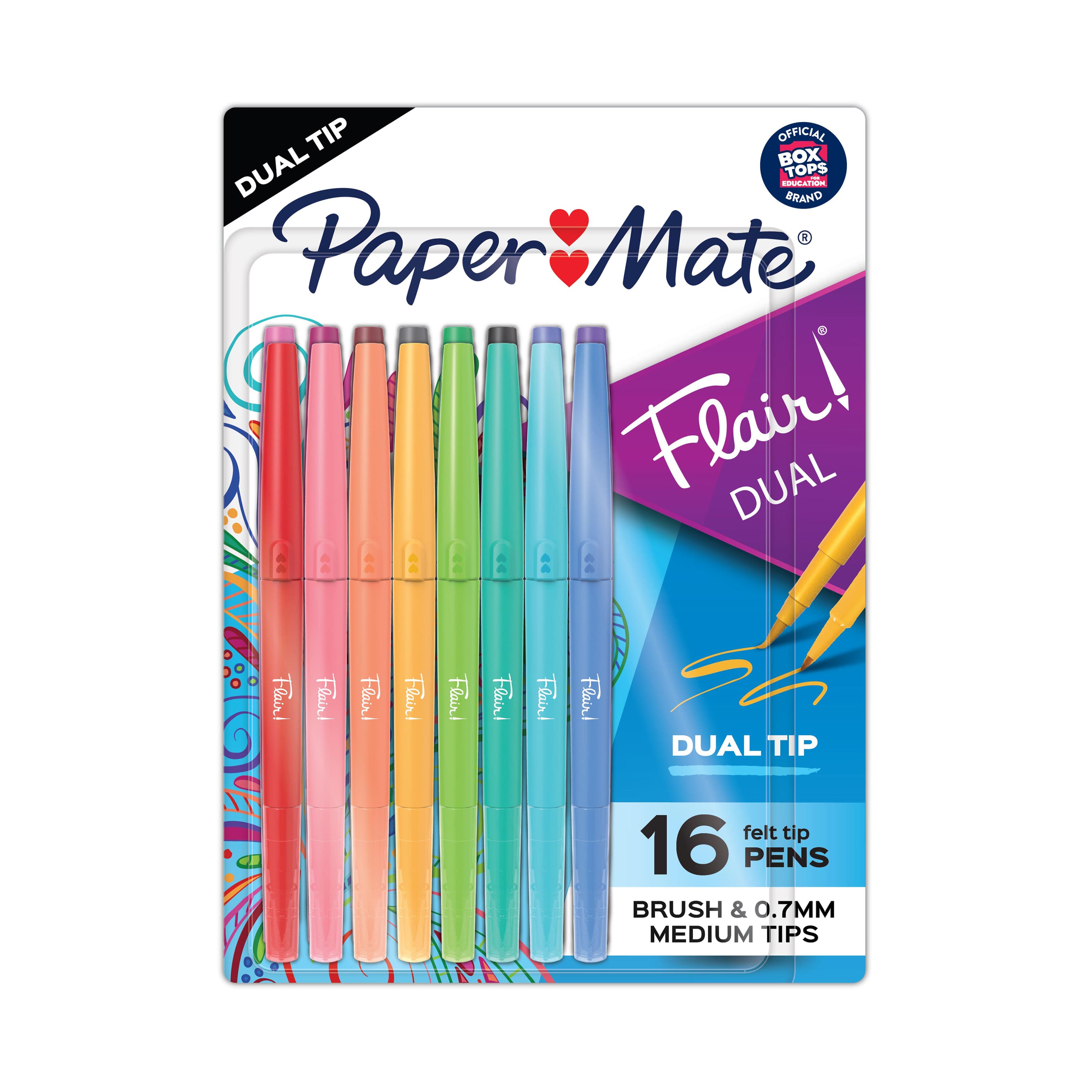 Paper Mate® Flair!® 16 Colour Brush & Medium Dual Tip Felt Pens