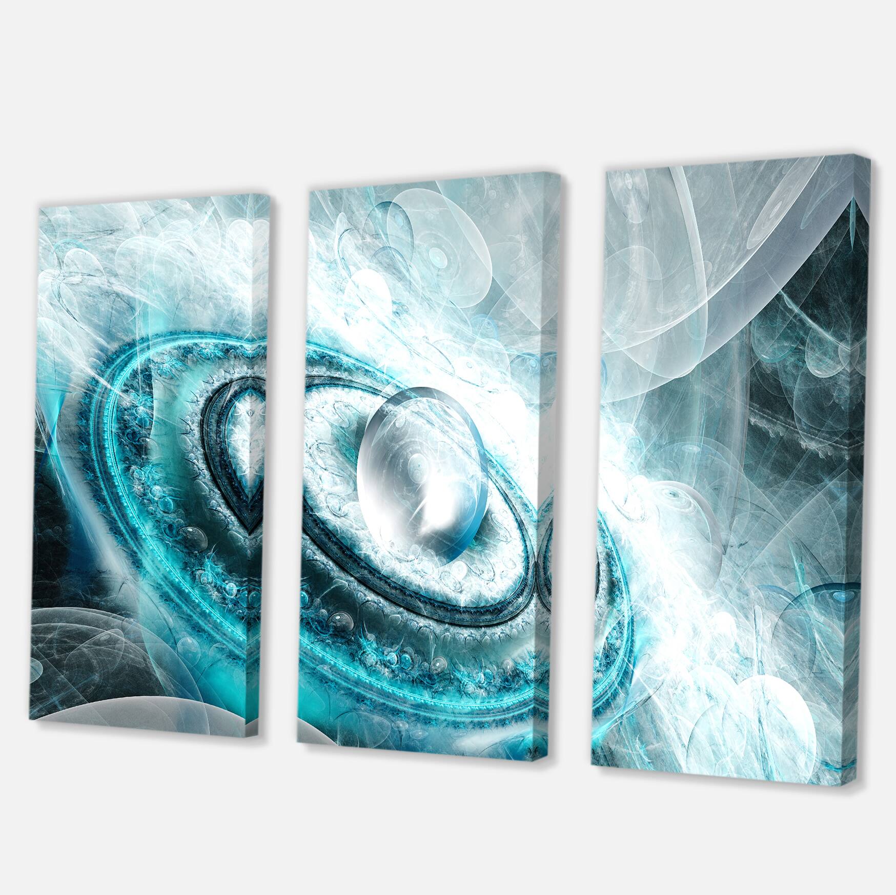 Designart - Blue Fractal Flying Saucer - Floral Canvas Art Print