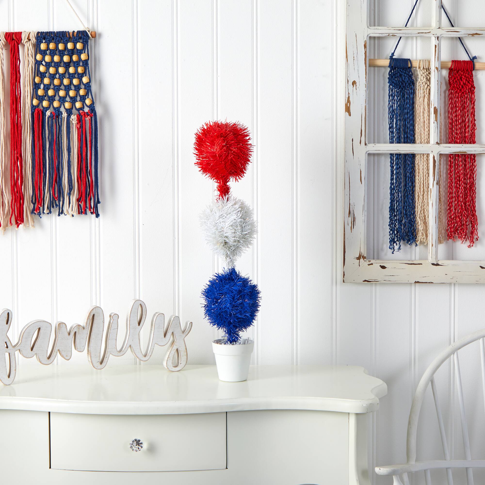 2ft. Red, White & Blue Americana Topiary Plant with 35 Warm LED Lights