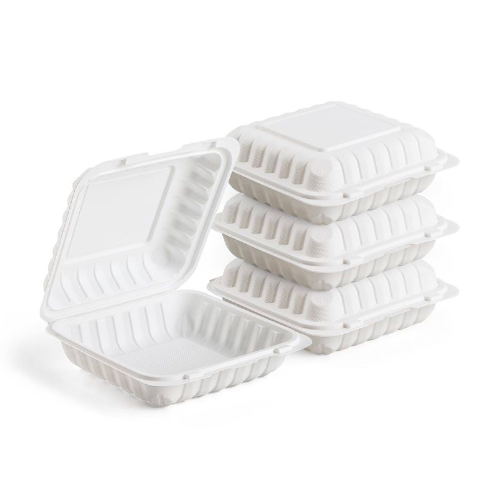 9" White Single-Compartment Clamshell Take Out Containers, 150ct.