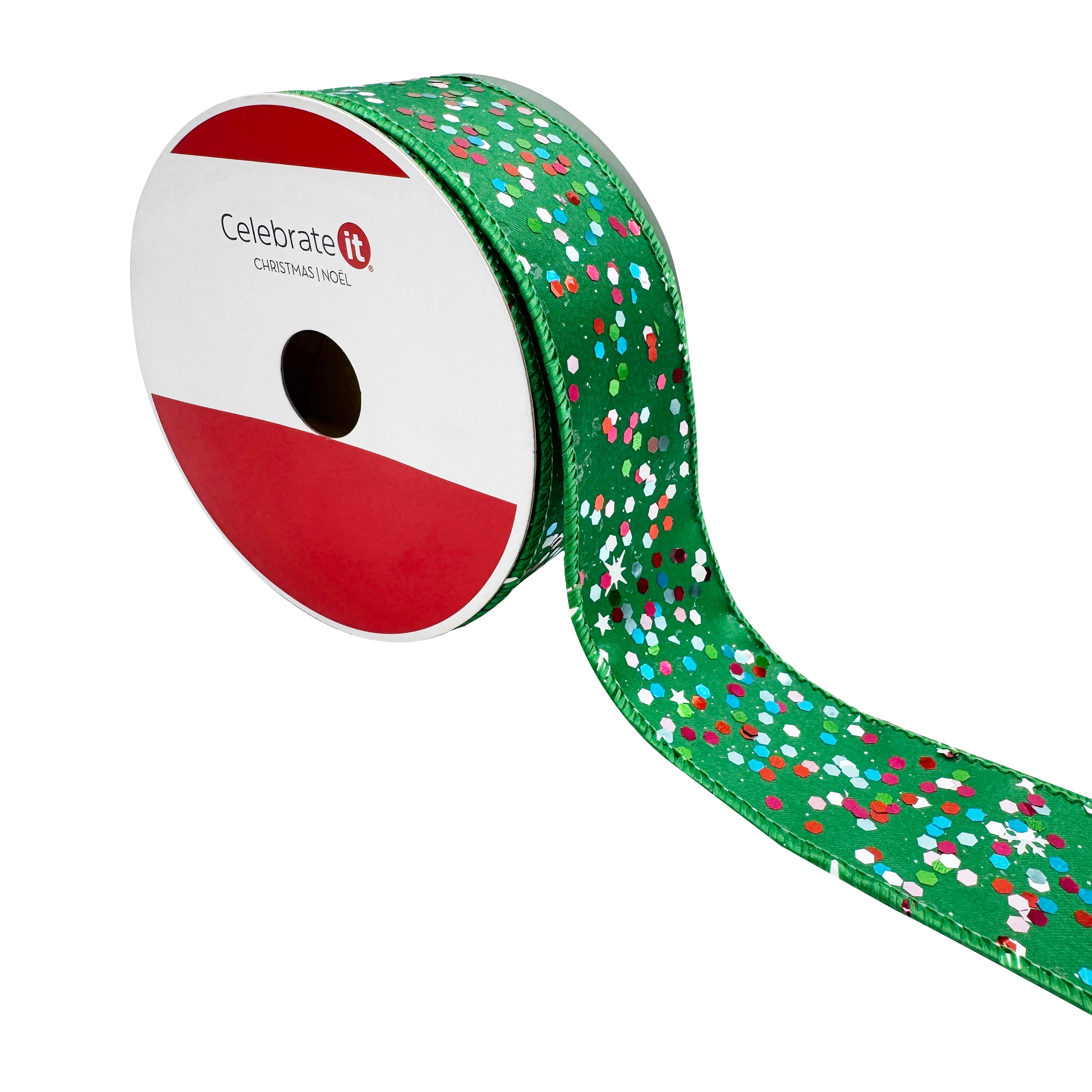 1.5&#x22; x 30ft. Green Confetti Wired Glitter Ribbon by Celebrate It&#xAE;