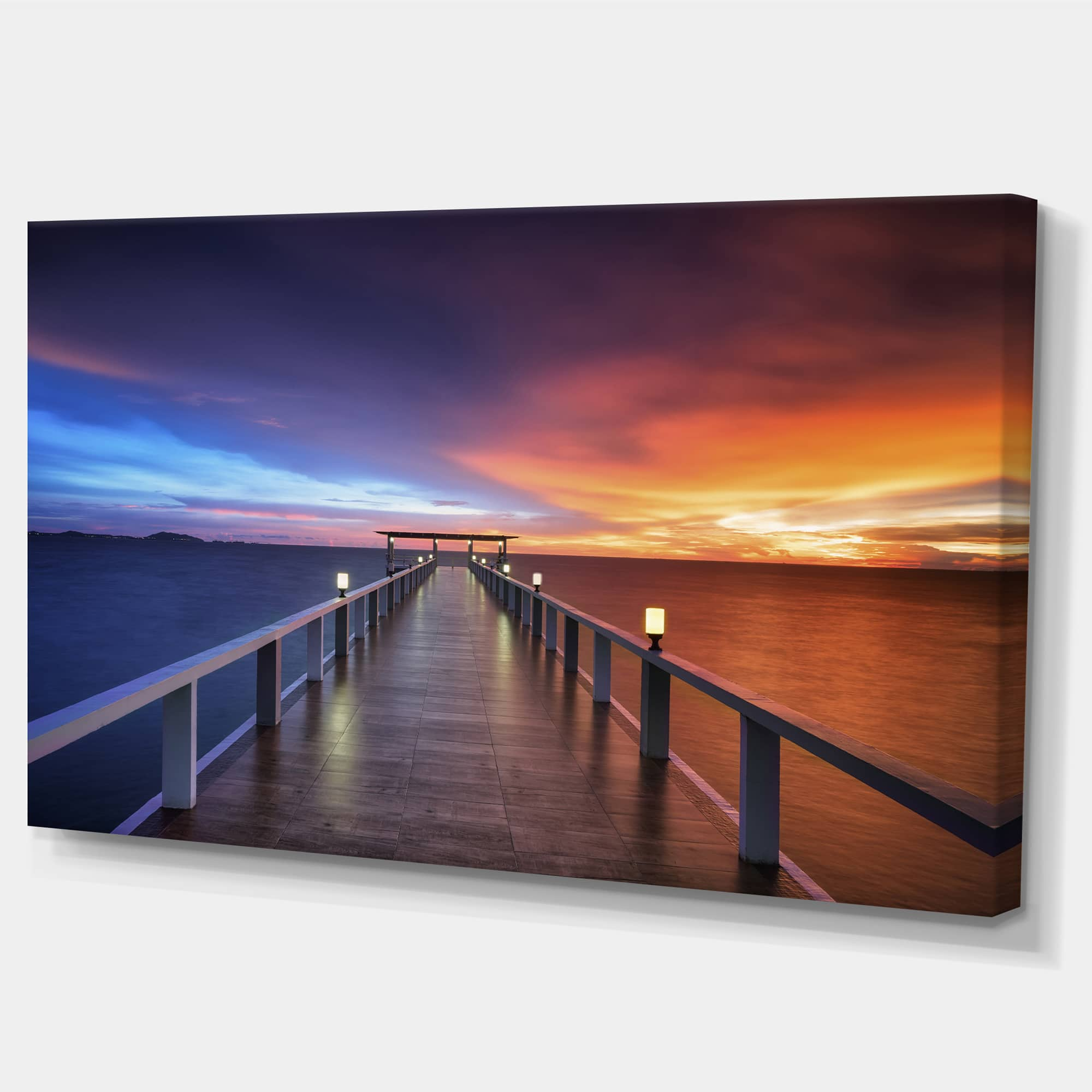 Designart - Picturesque Seashore with Long Pier - Pier Seascape Canvas Art Print