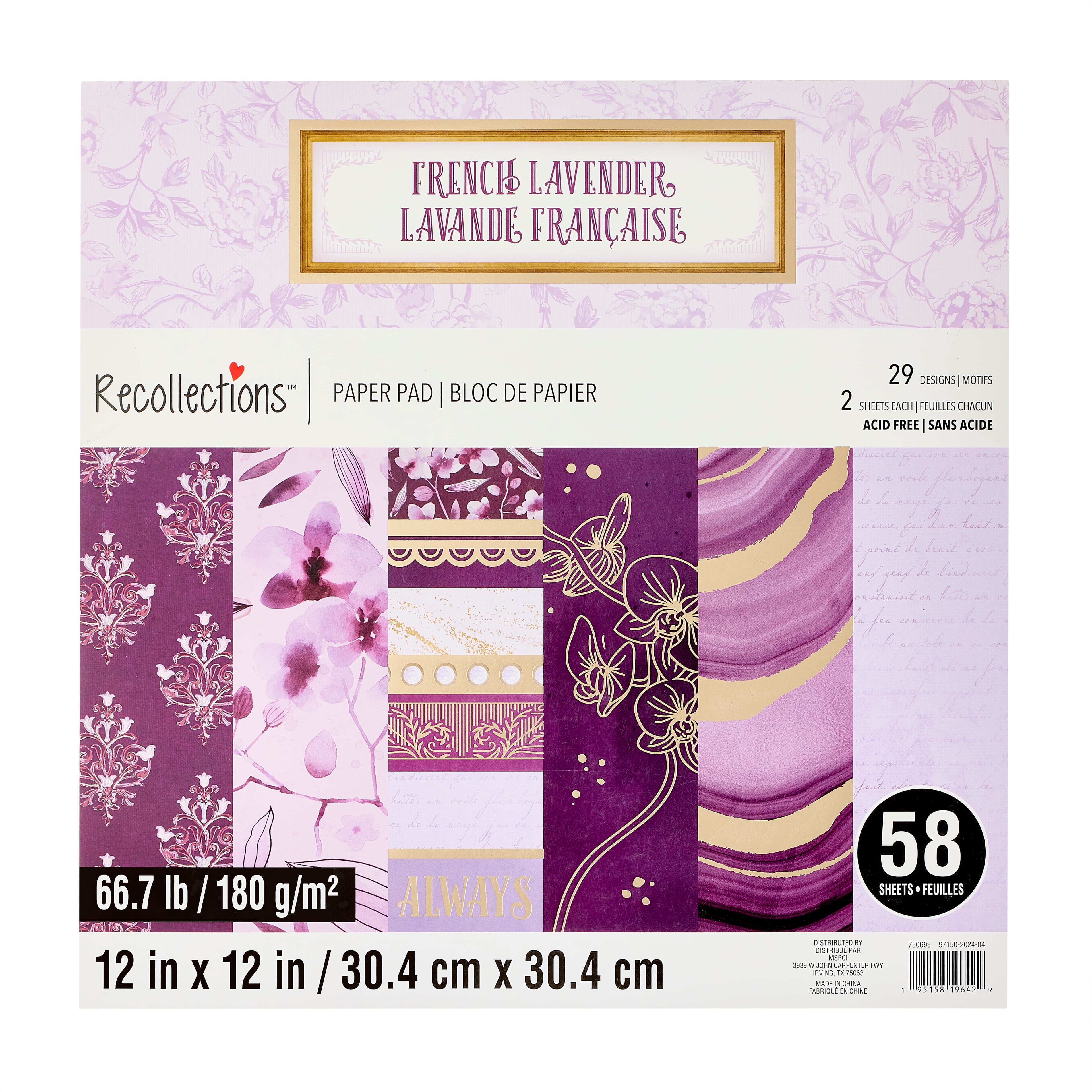 12" x 12" French Lavender Paper Pad by Recollections™, 58 Sheets