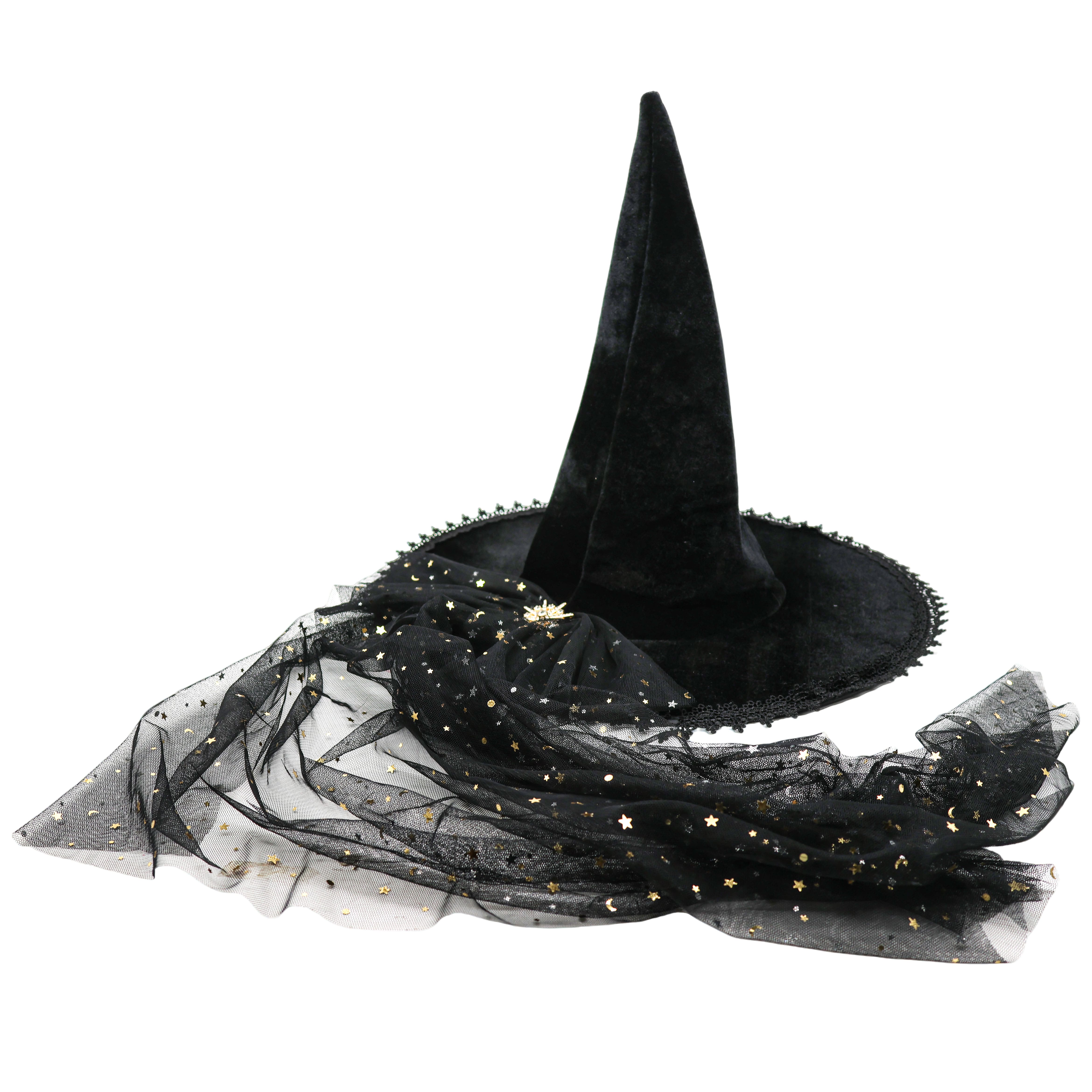 Black Velvet Witch Hat with Star Tulle by Celebrate It™