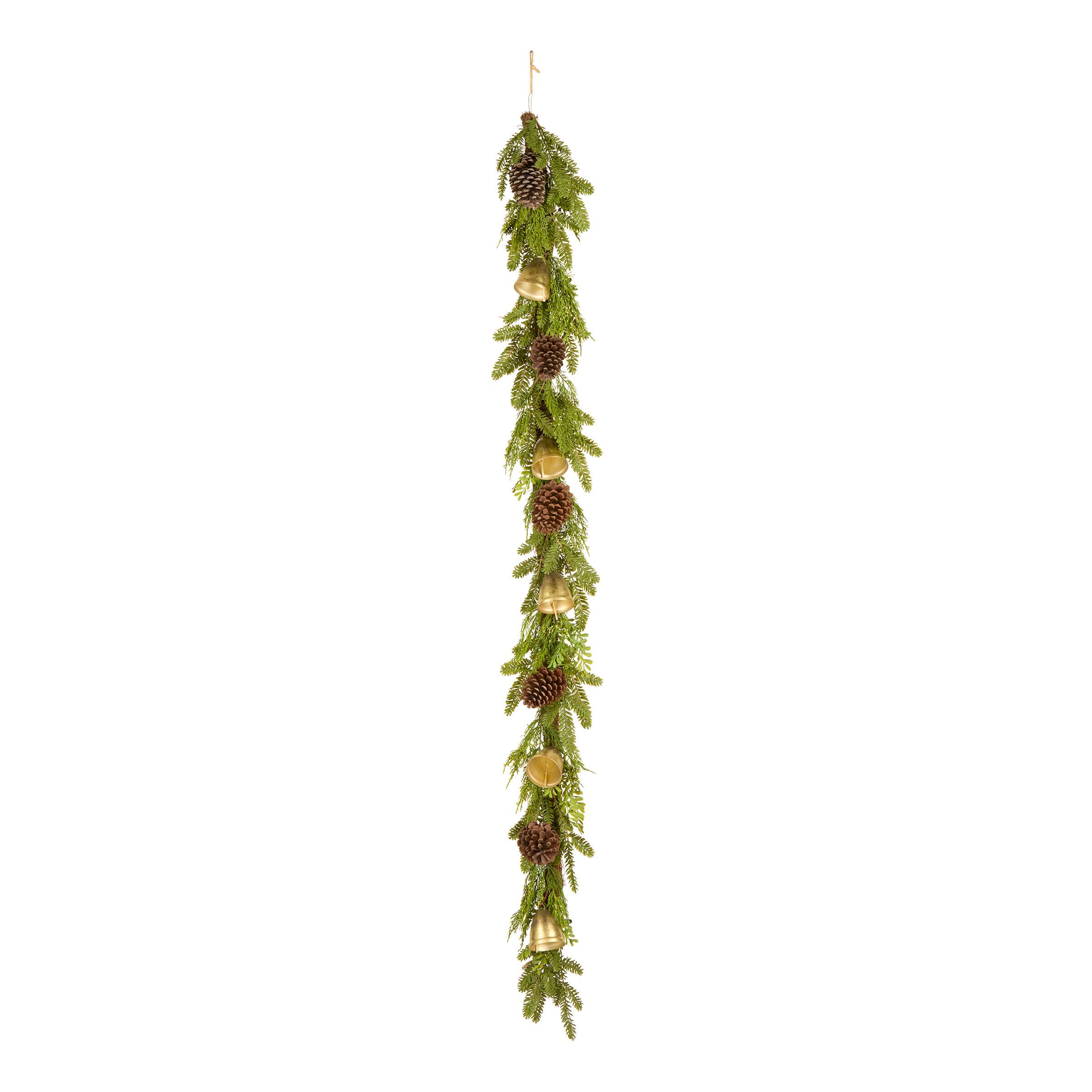 6ft. Gold Christmas Bells, Pine Leaf &#x26; Pinecone Garland
