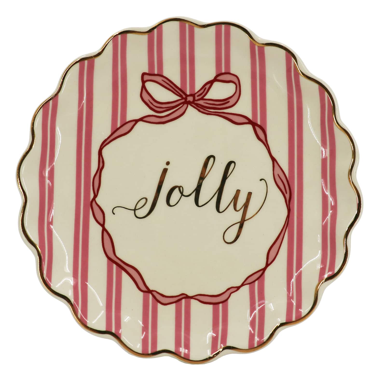 8&#x22; Pink &#x26; White Jolly Ceramic Plate by Ashland&#xAE;