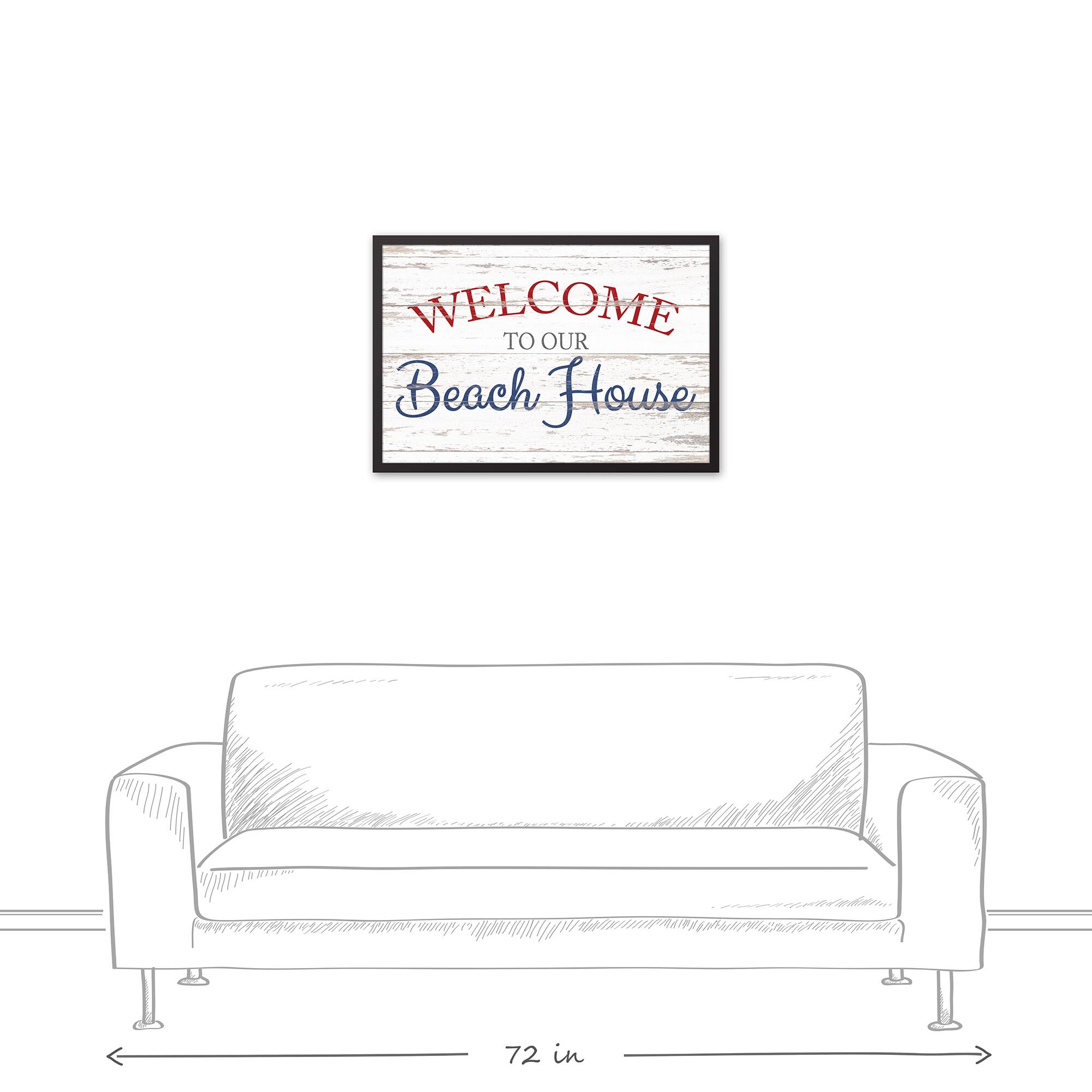 Welcome to Our Beach House Nautical Black Framed Canvas