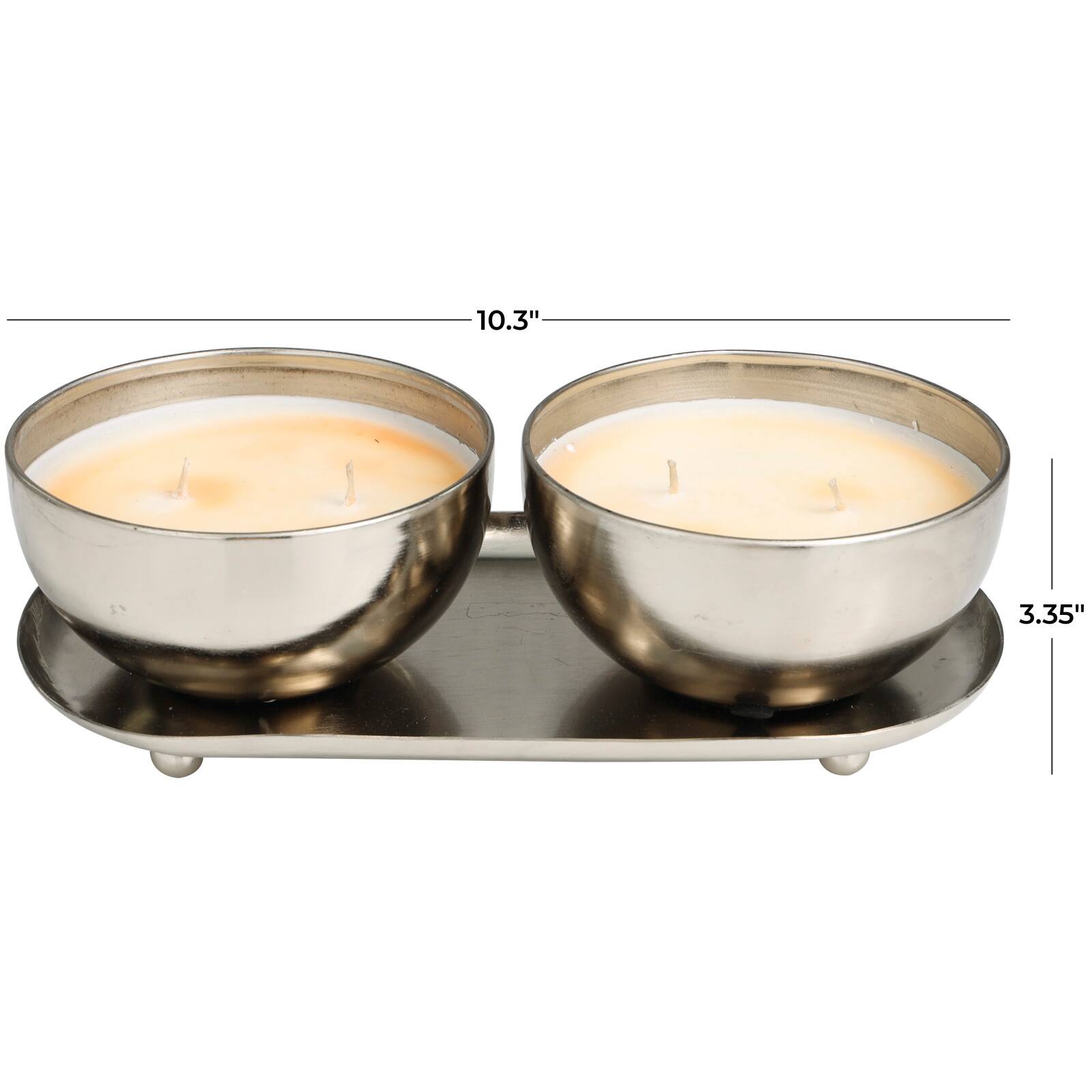 Jasmine Scented 2-Wick Candles in Silver Bowls Set 
