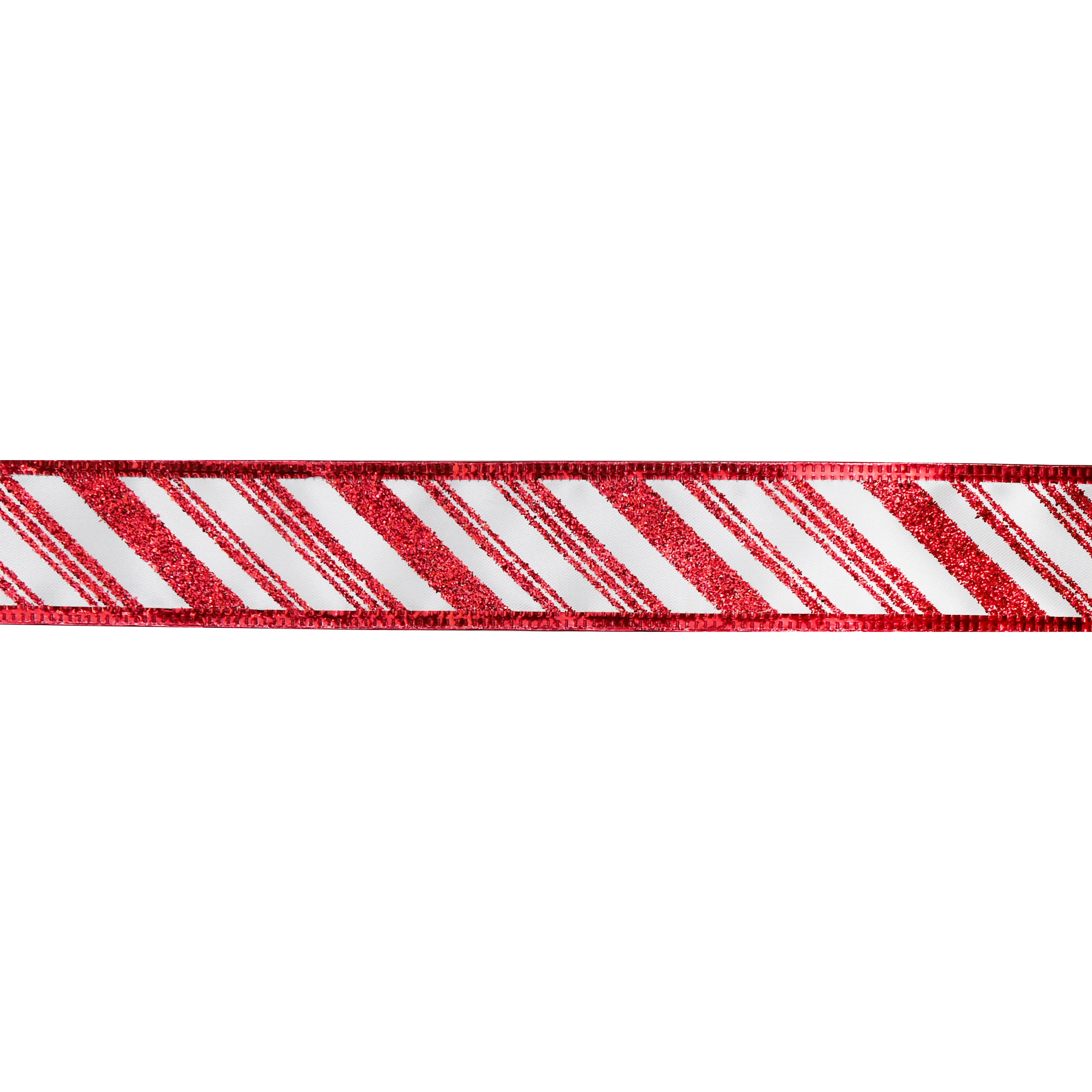 1.5&#x22; x 30ft. White &#x26; Red Glitter Diagonal Stripes Wired Ribbon by Celebrate It&#xAE;