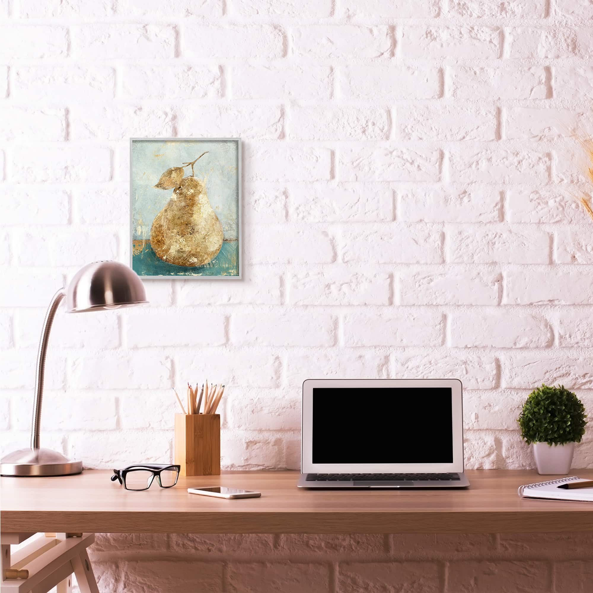 Stupell Industries Golden Pear Painting Wall Art in Gray Frame